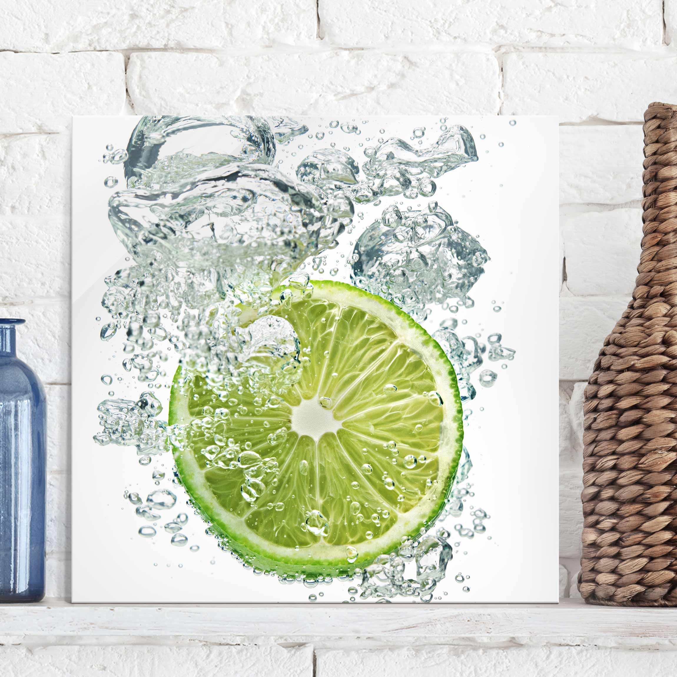 Glasbild Küche Lime Bubbles