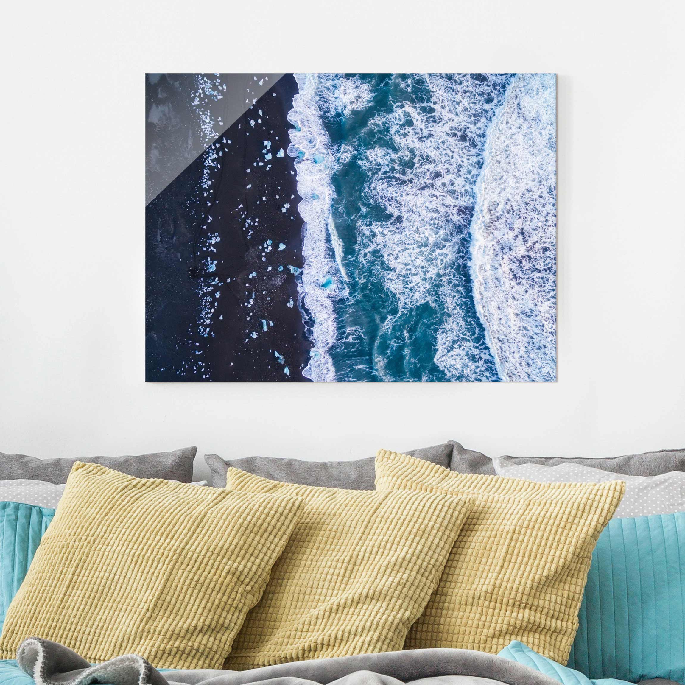 Glasbild Natur & Landschaft Luftbild - Jökulsárlón in Island vertikal