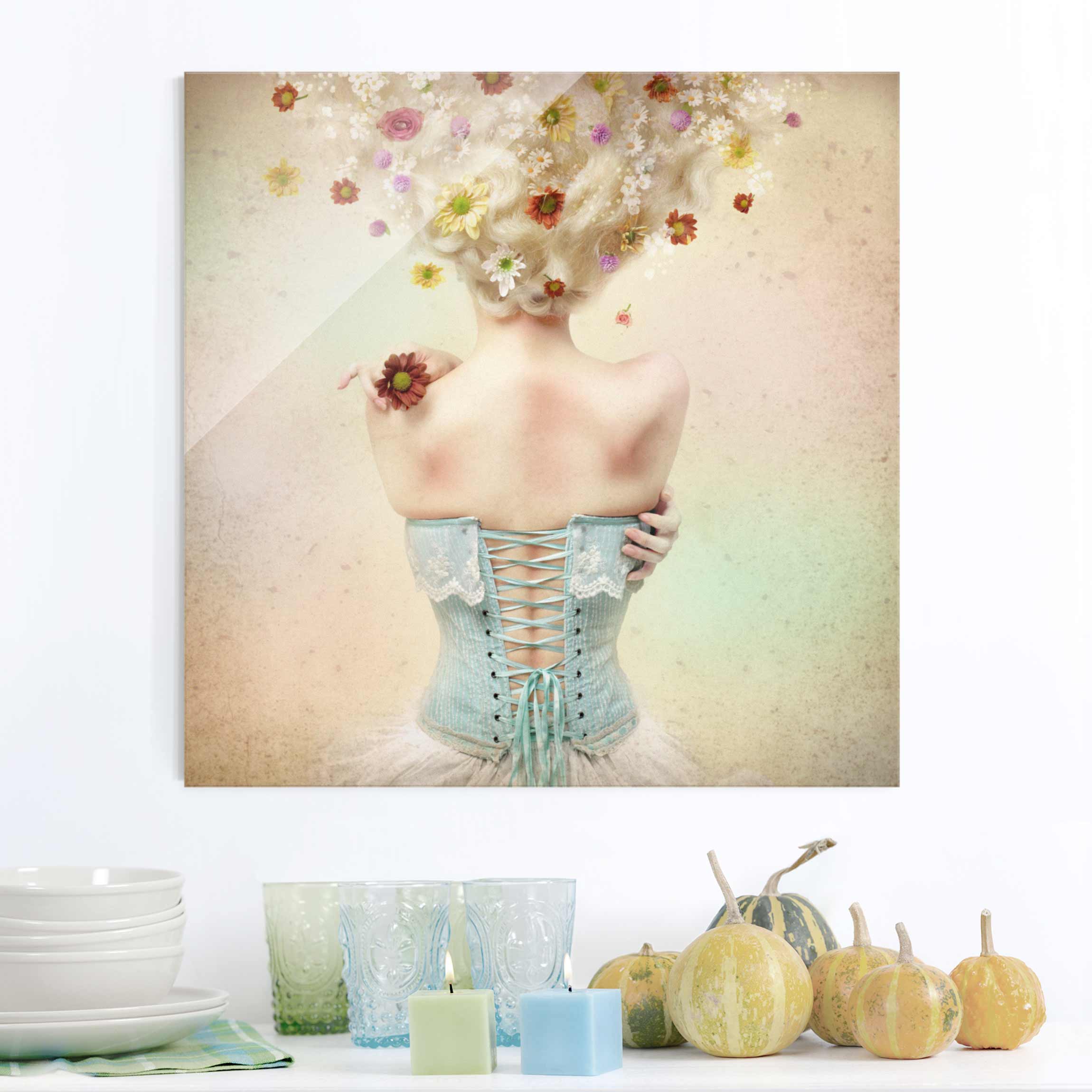 Glasbild Akt & Erotik Mädchen aus dem Blumengarten