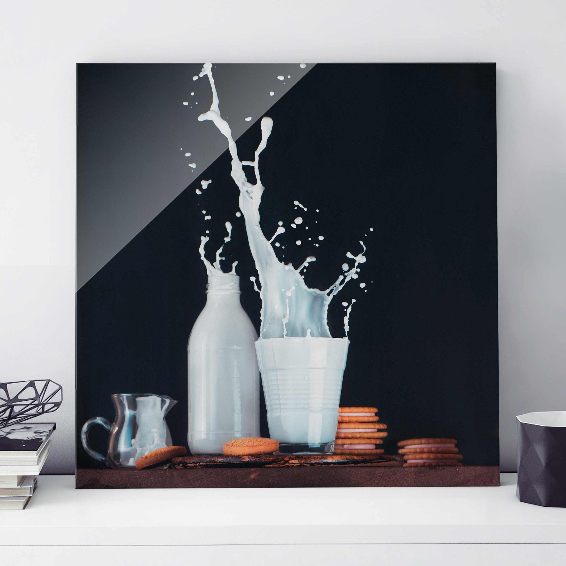 Glasbild Küche Milch Komposition