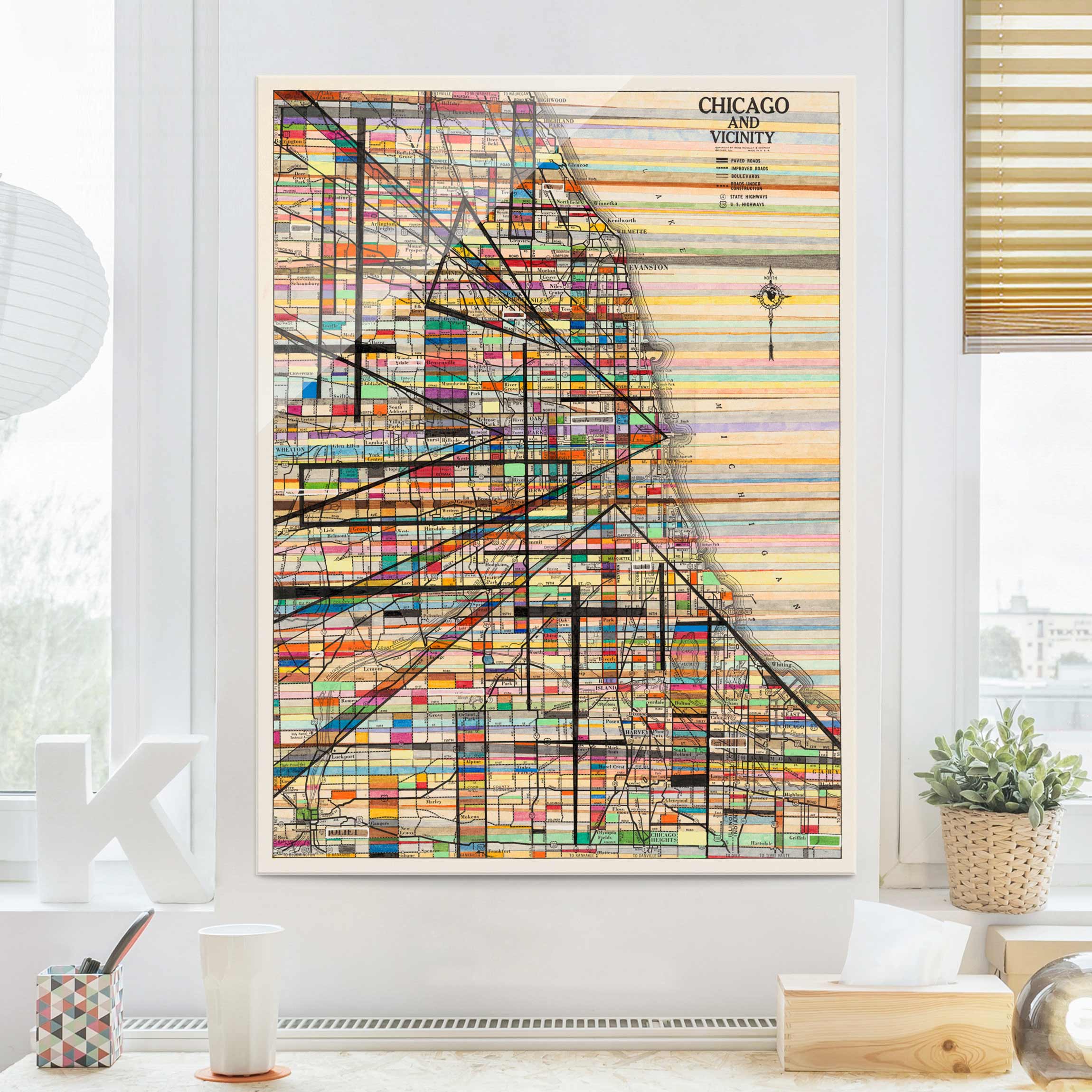 Glasbild Stadtplan Moderne Karte von Chicago
