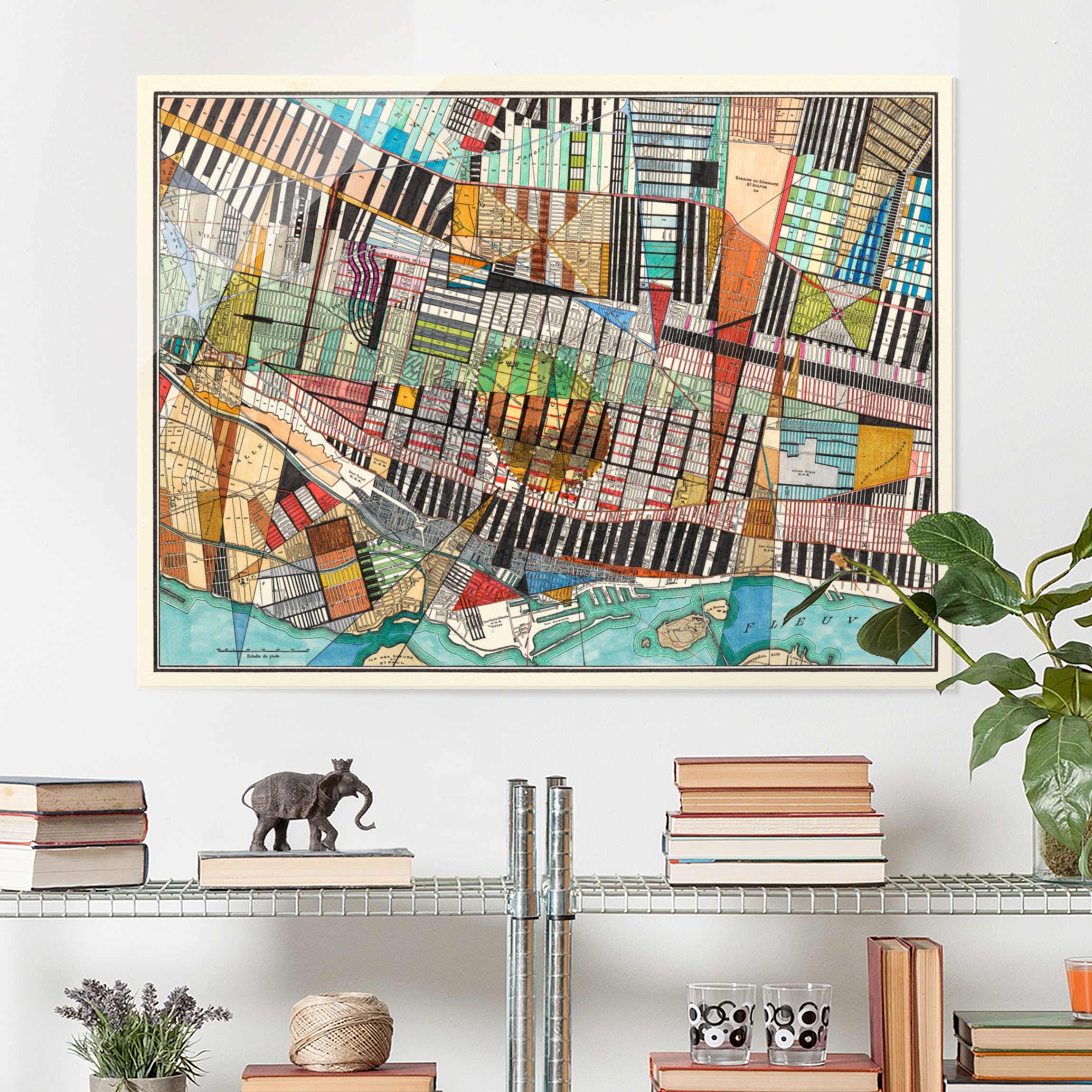 Glasbild Stadtplan Moderne Karte von Montreal