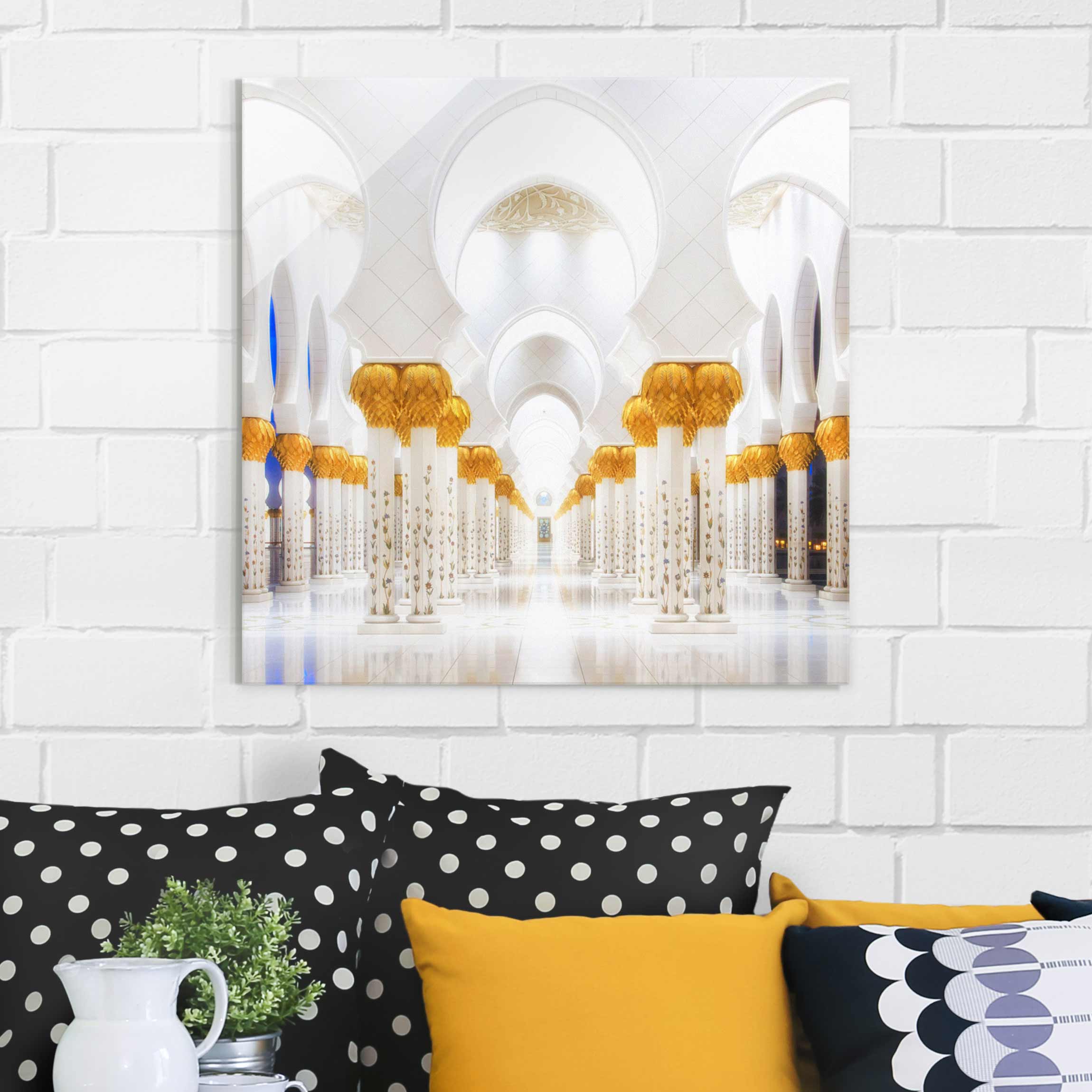 Glasbild - Quadrat Moschee in Gold