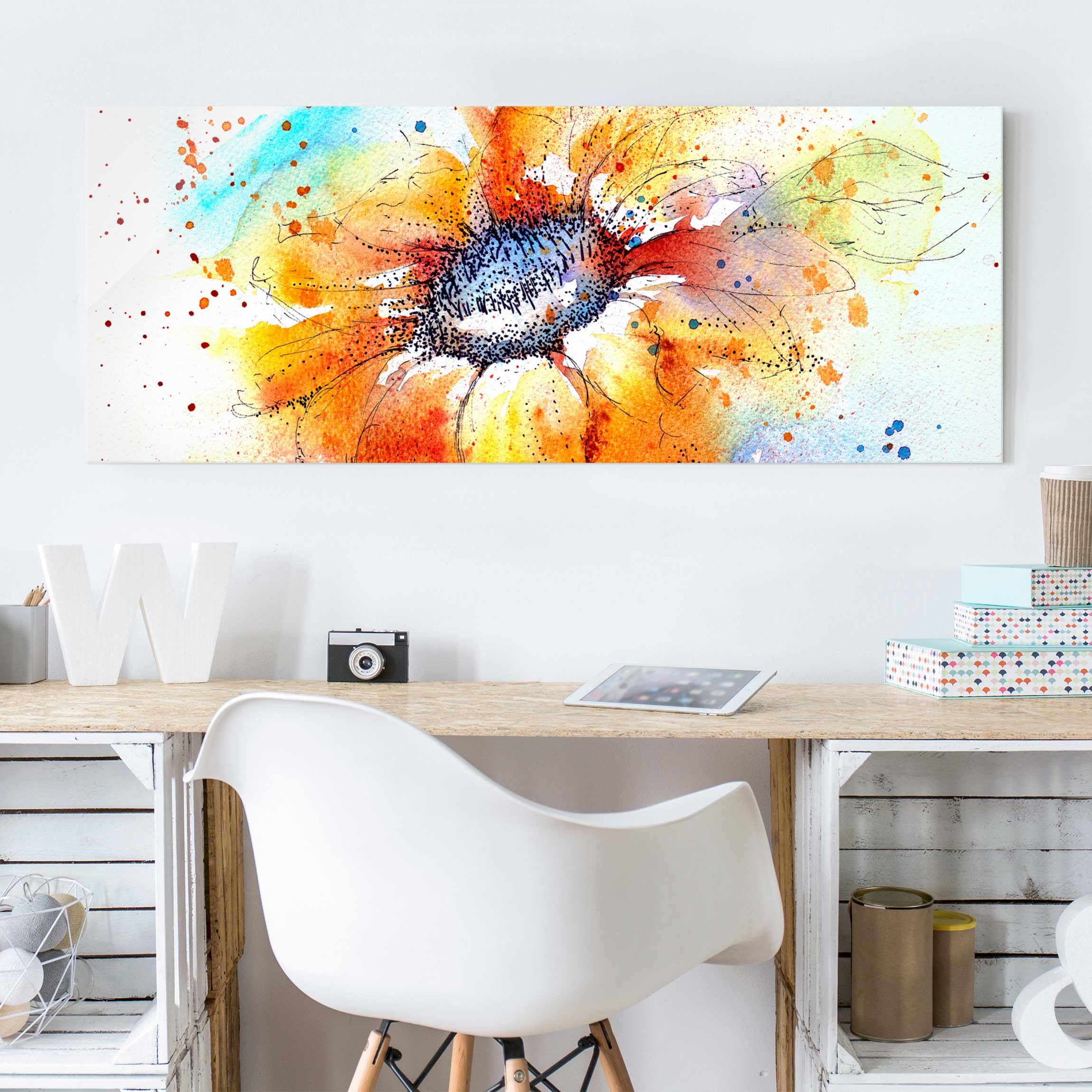 Glasbild Blumen Painted Sunflower