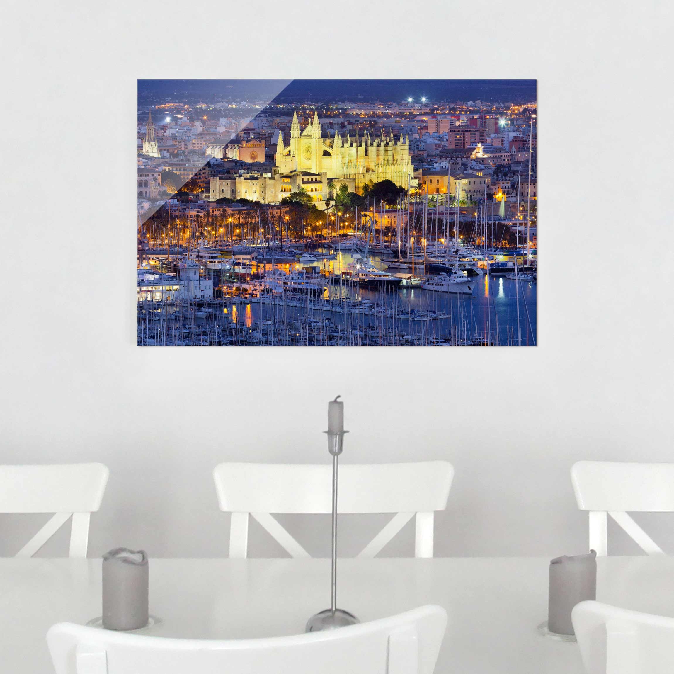 Glasbild - Quadrat Palma de Mallorca City Skyline und Hafen