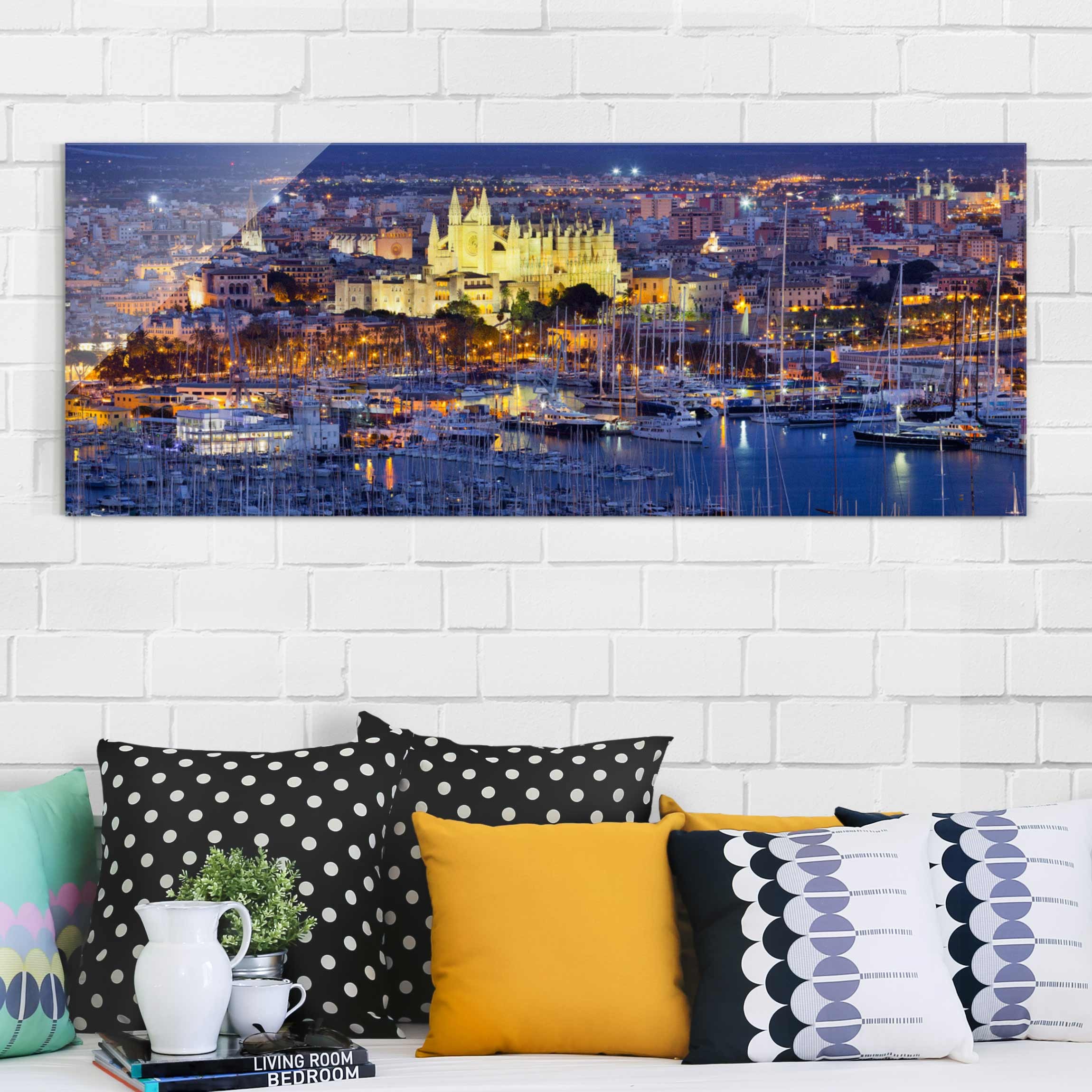 Glasbild - Panorama Palma de Mallorca City Skyline und Hafen