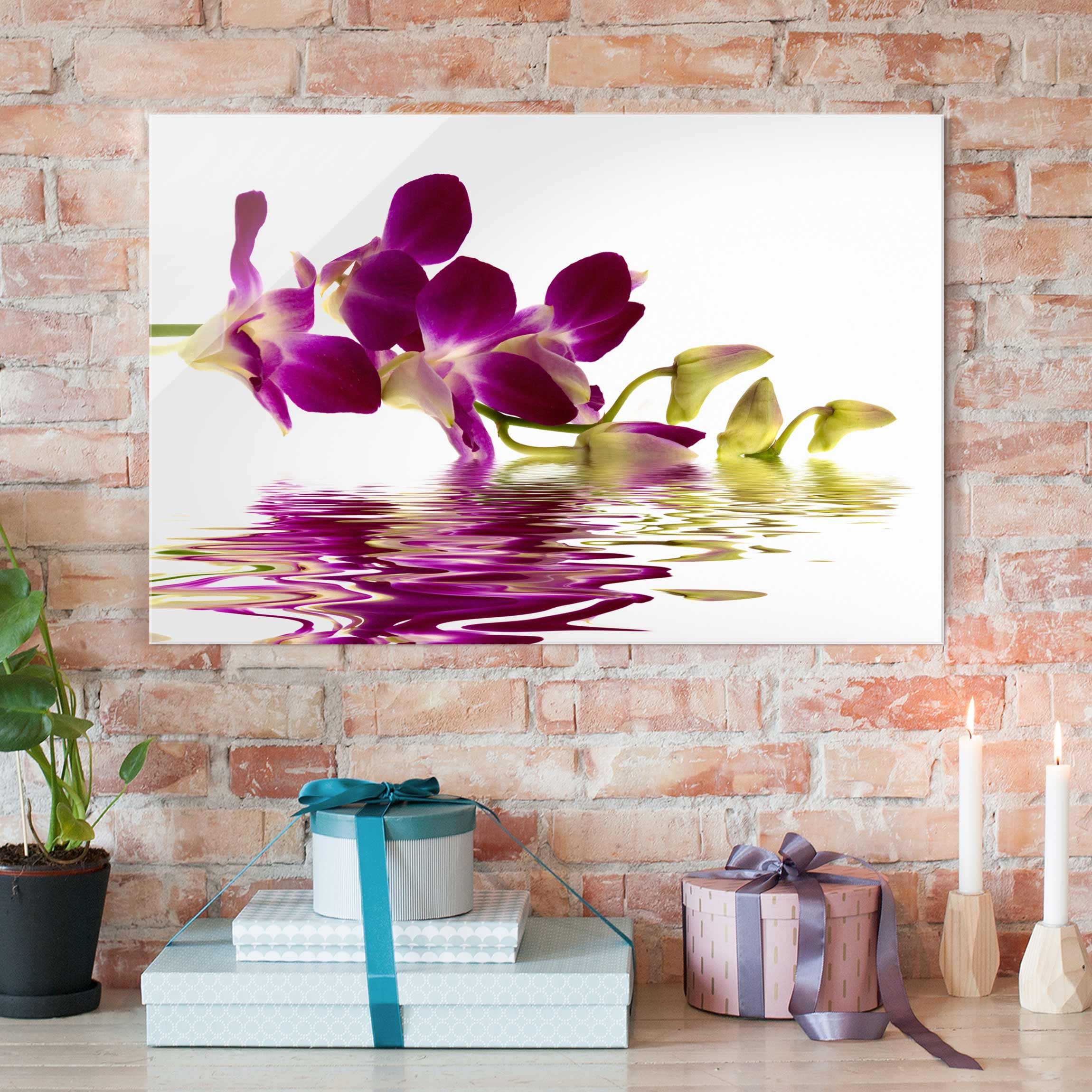 Glasbild Blumen Pink Orchid Waters