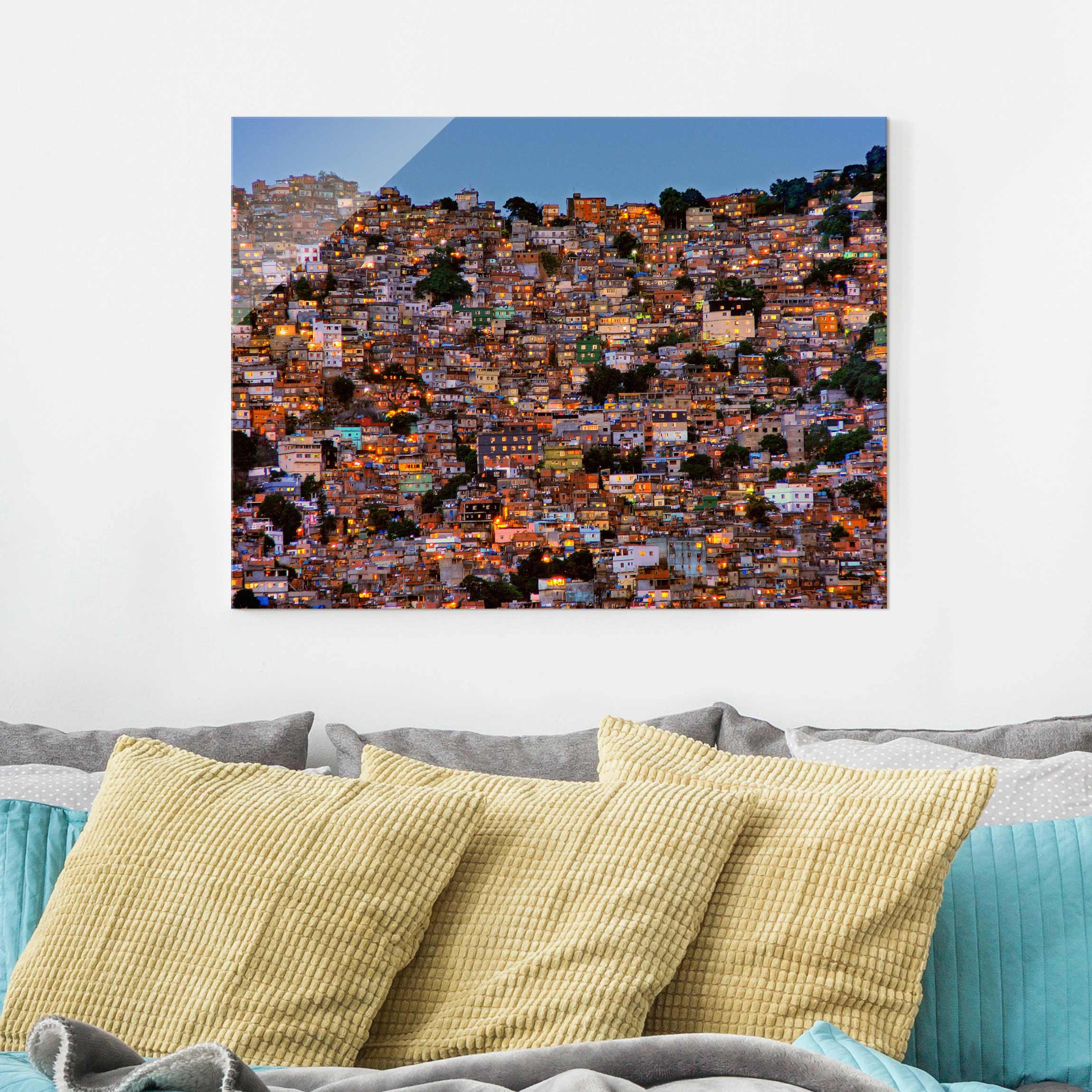 Glasbild Architektur & Skyline Rio de Janeiro Favela Sonnenuntergang