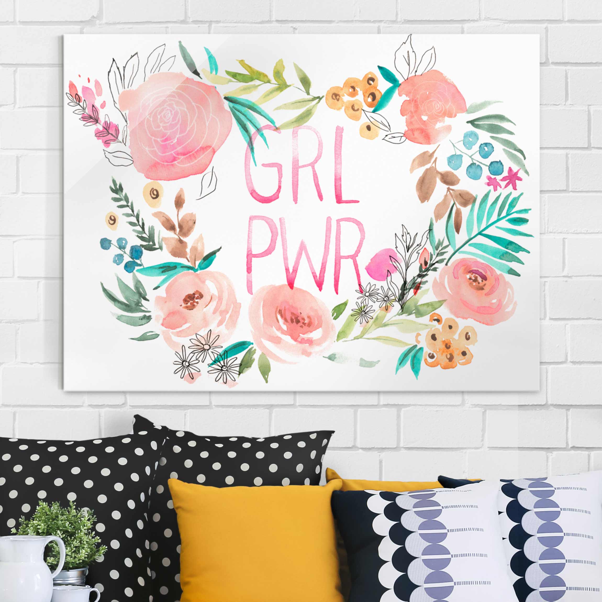 Glasbild - Querformat Rosa Blüten - Girl Power