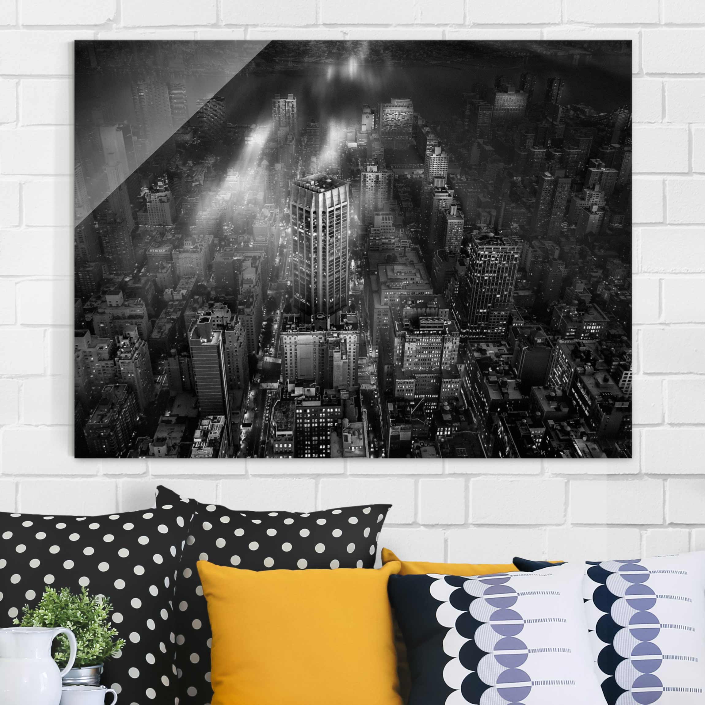 Glasbild - Querformat Sonnenlicht über New York City