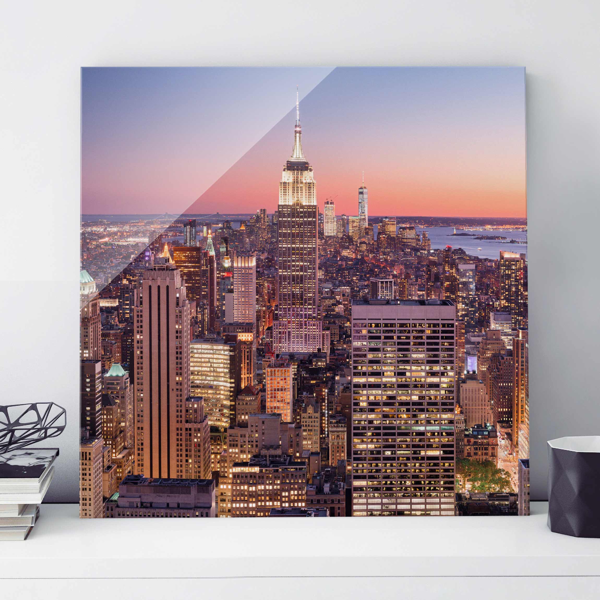 Glasbild Architektur & Skyline Sonnenuntergang Manhattan New York City
