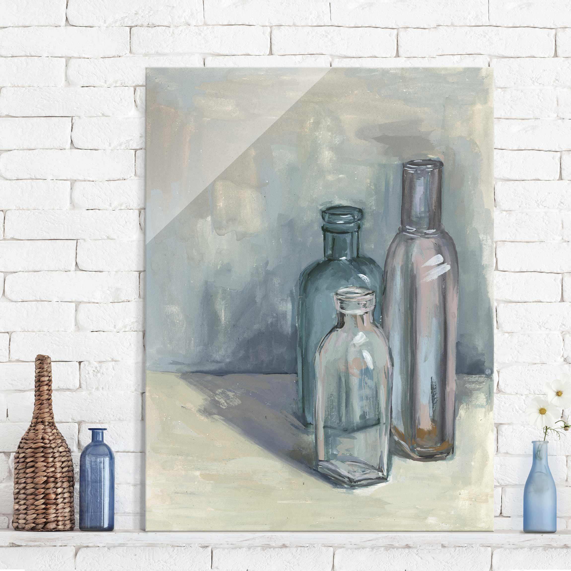 Glasbild Küche Stillleben mit Glasflaschen I