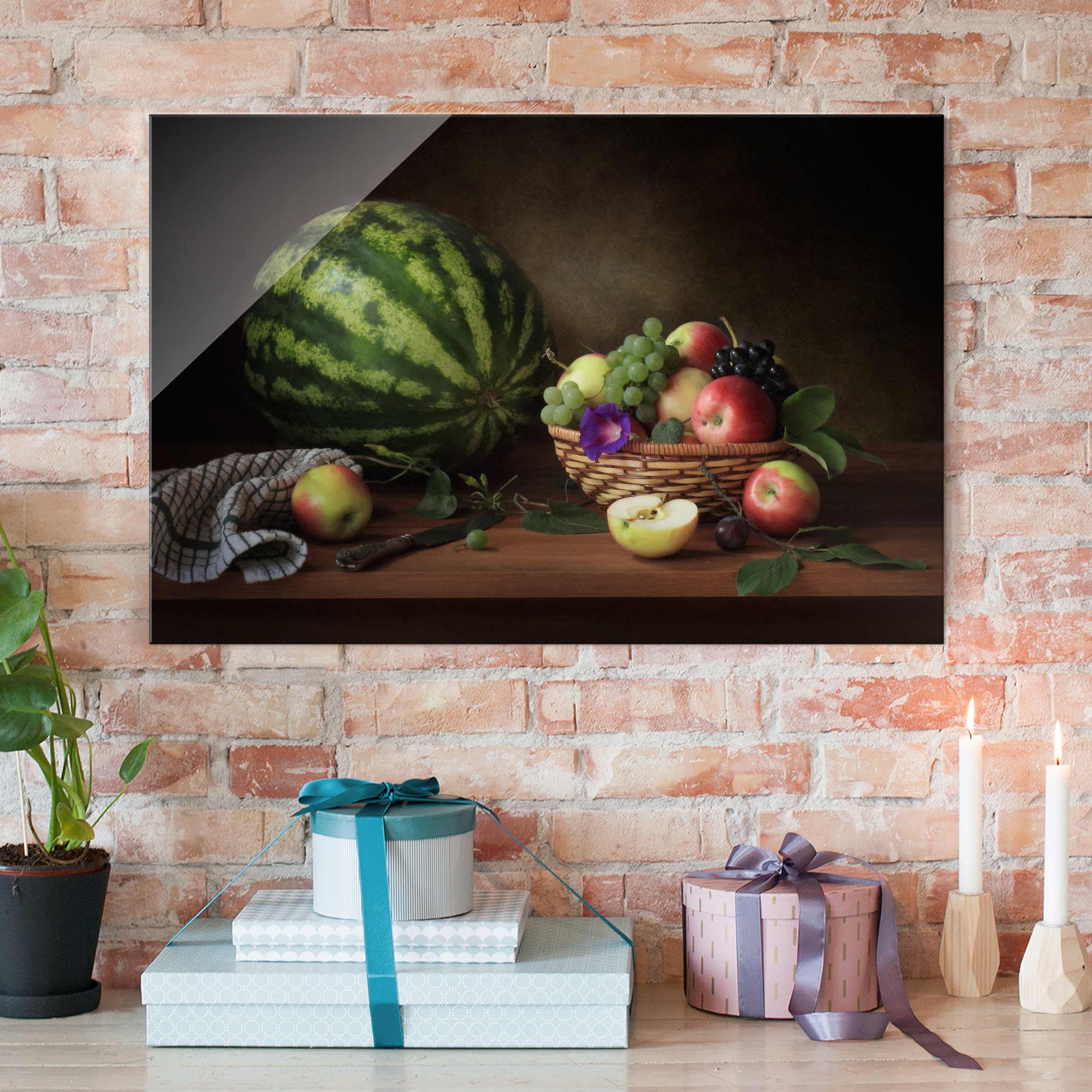 Glasbild Küche Stillleben mit Melone