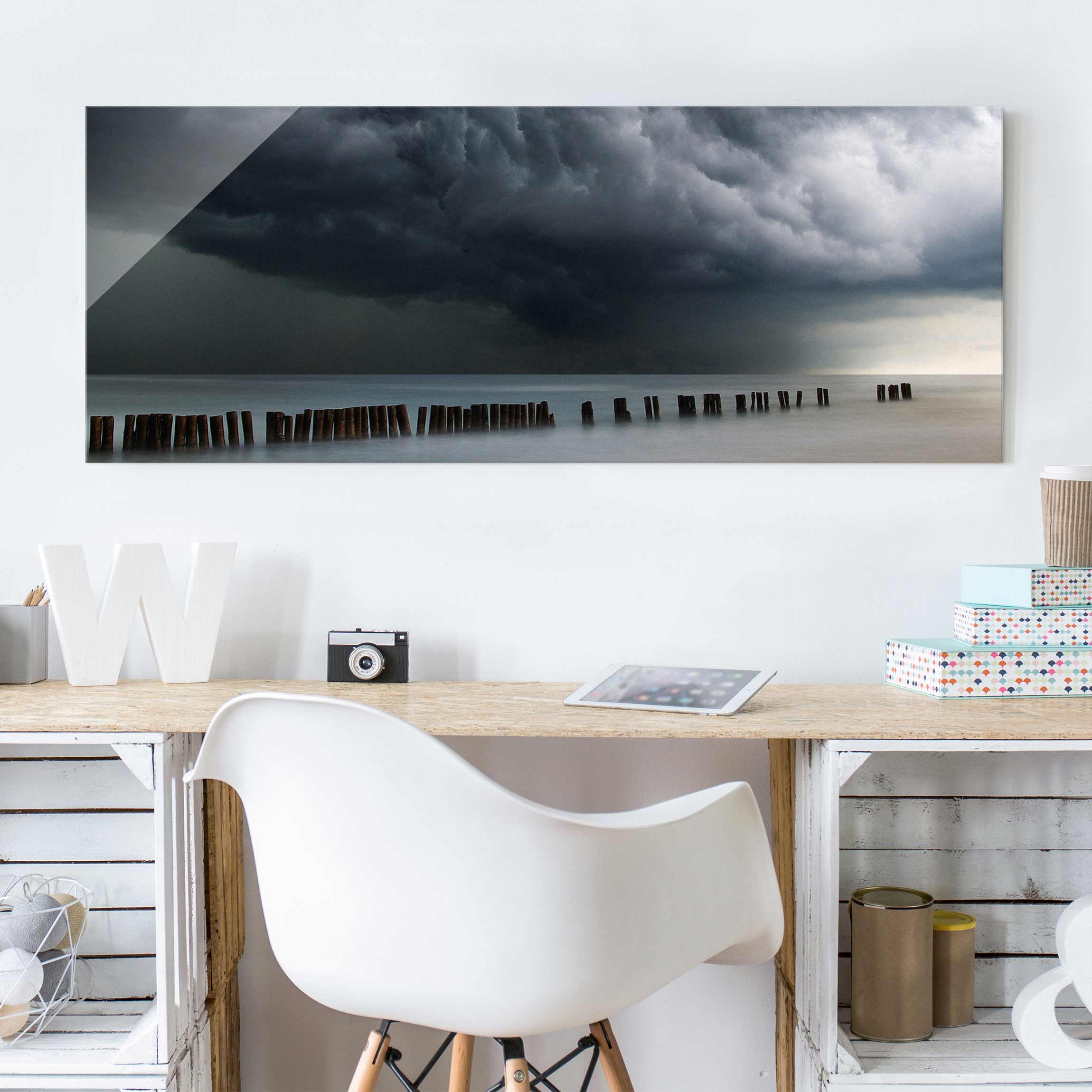 Glasbild - Panorama Sturmwolken über der Ostsee