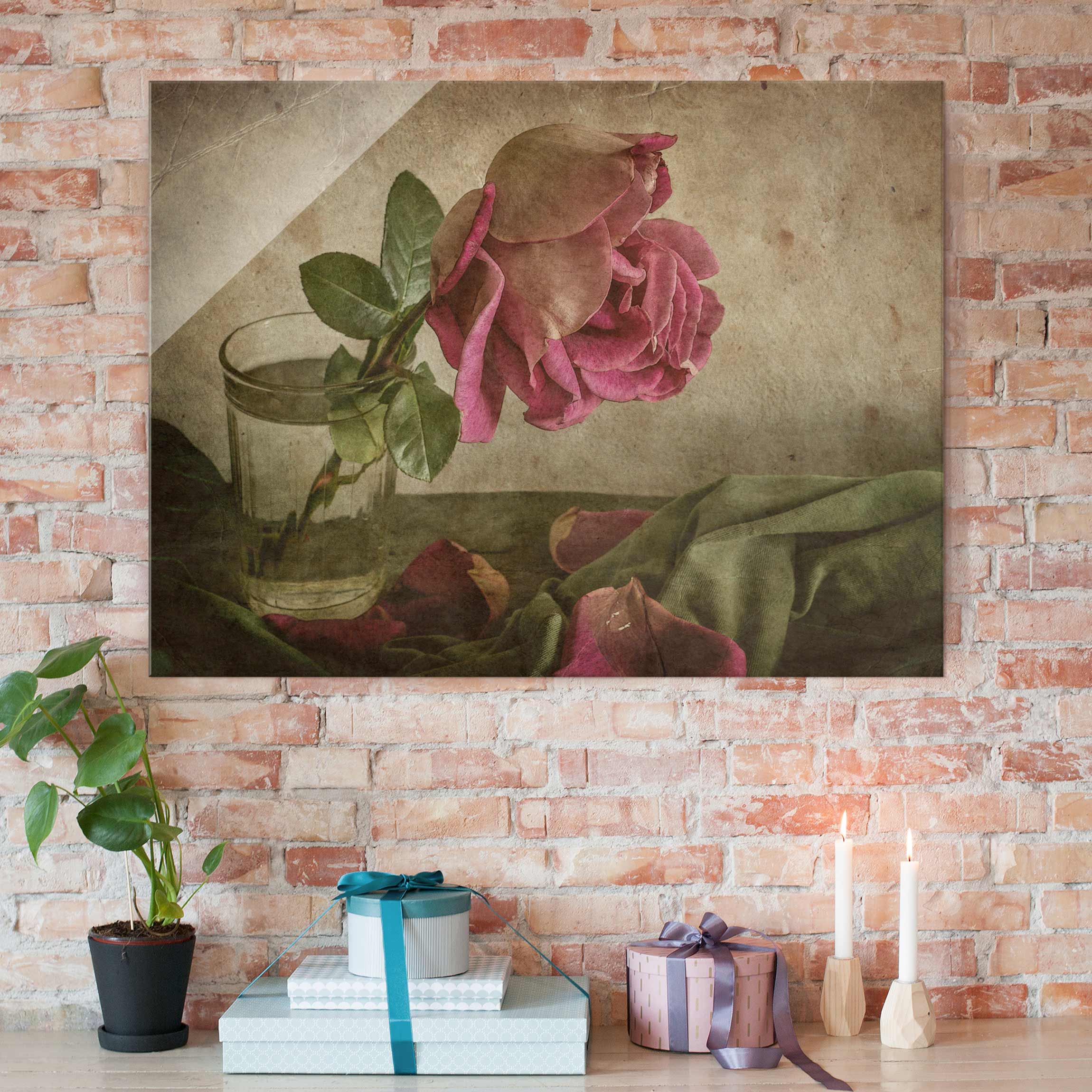 Glasbild Blumen Tear of a Rose