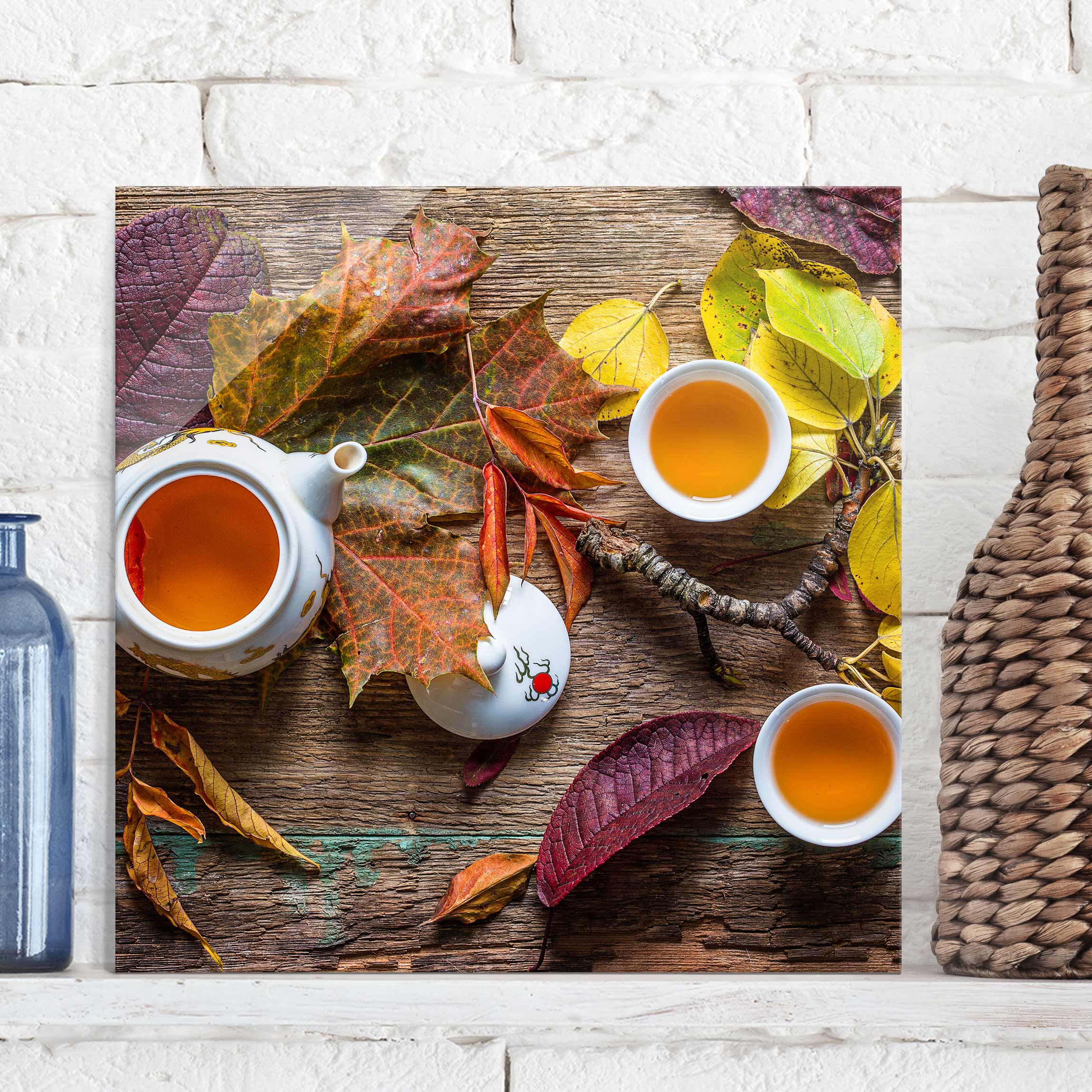 Glasbild Küche Tee im September