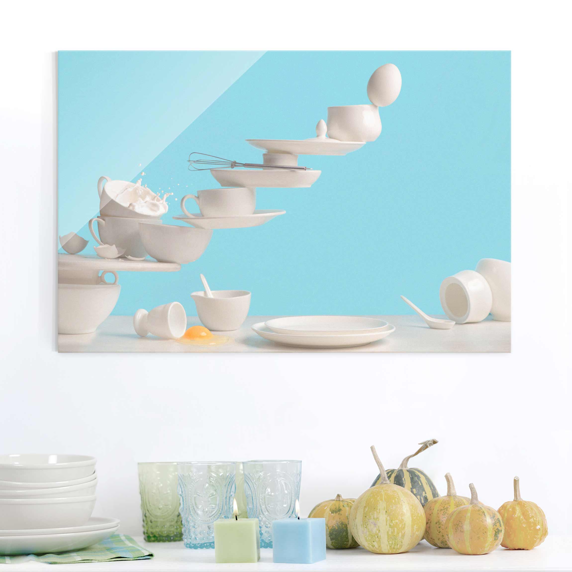 Glasbild - Querformat Teller Kunst