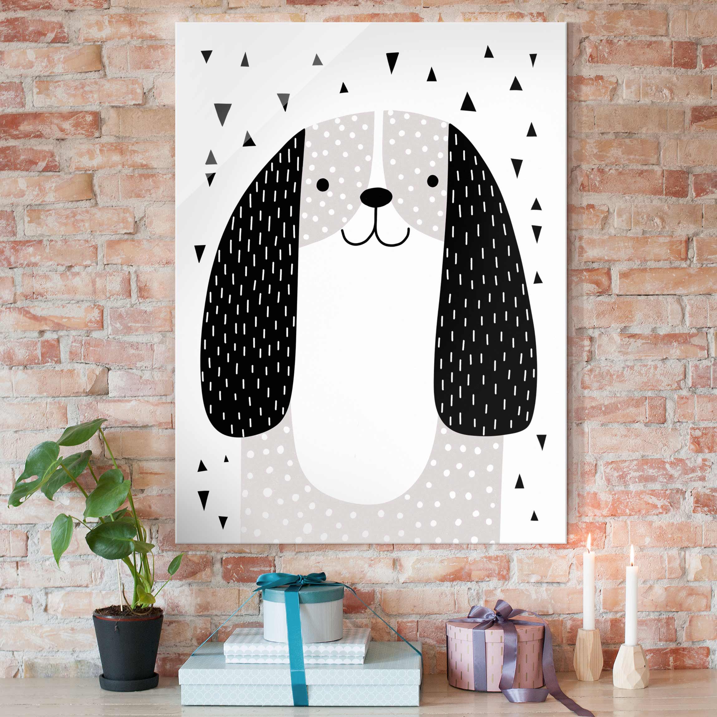 Glasbild - Hochformat Tierpark mit Mustern - Hund