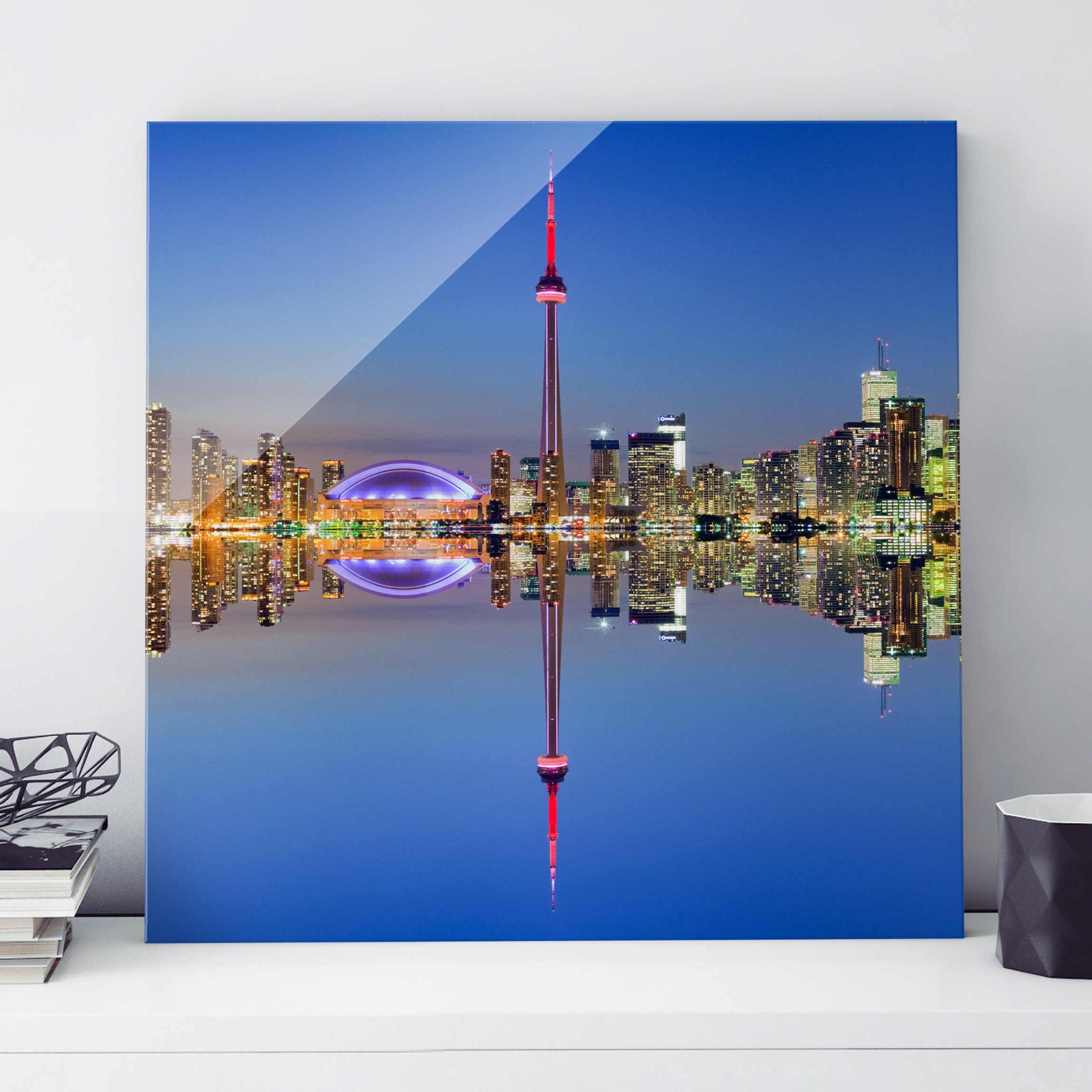 Glasbild - Quadrat Toronto City Skyline vor Lake Ontario