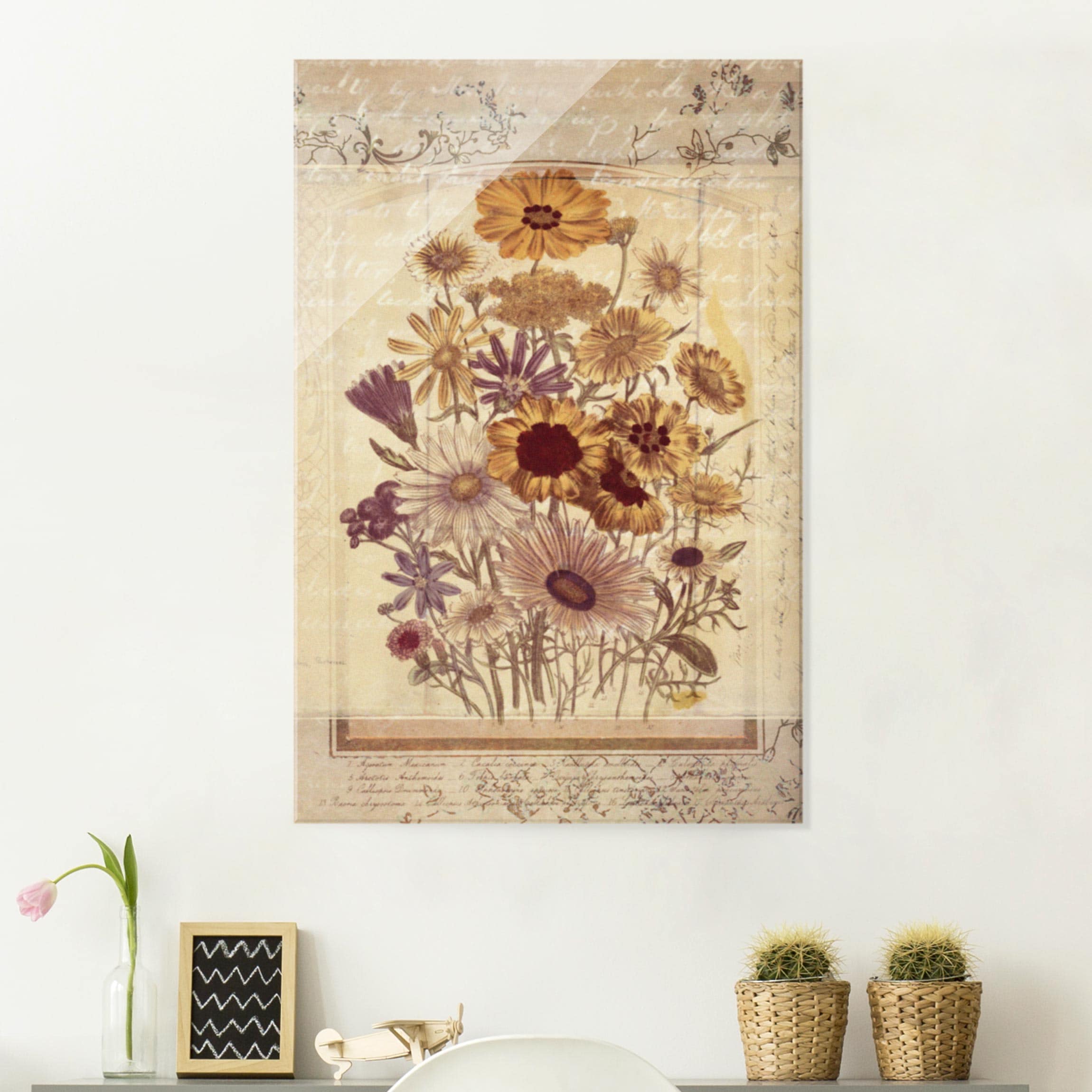 Glasbild - Hochformat Vintage Harmonie Handschrift