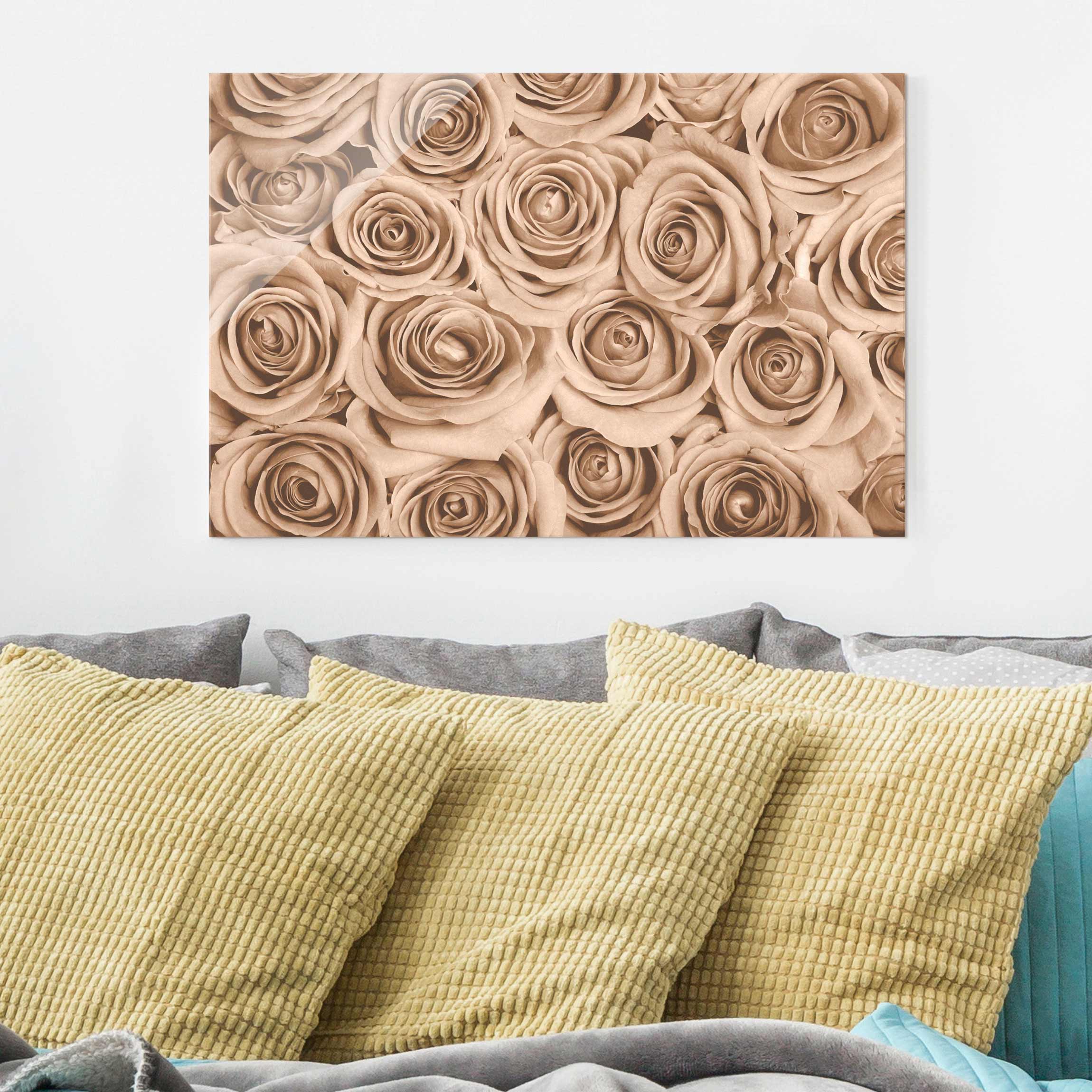 Glasbild - Querformat Vintage Rosen