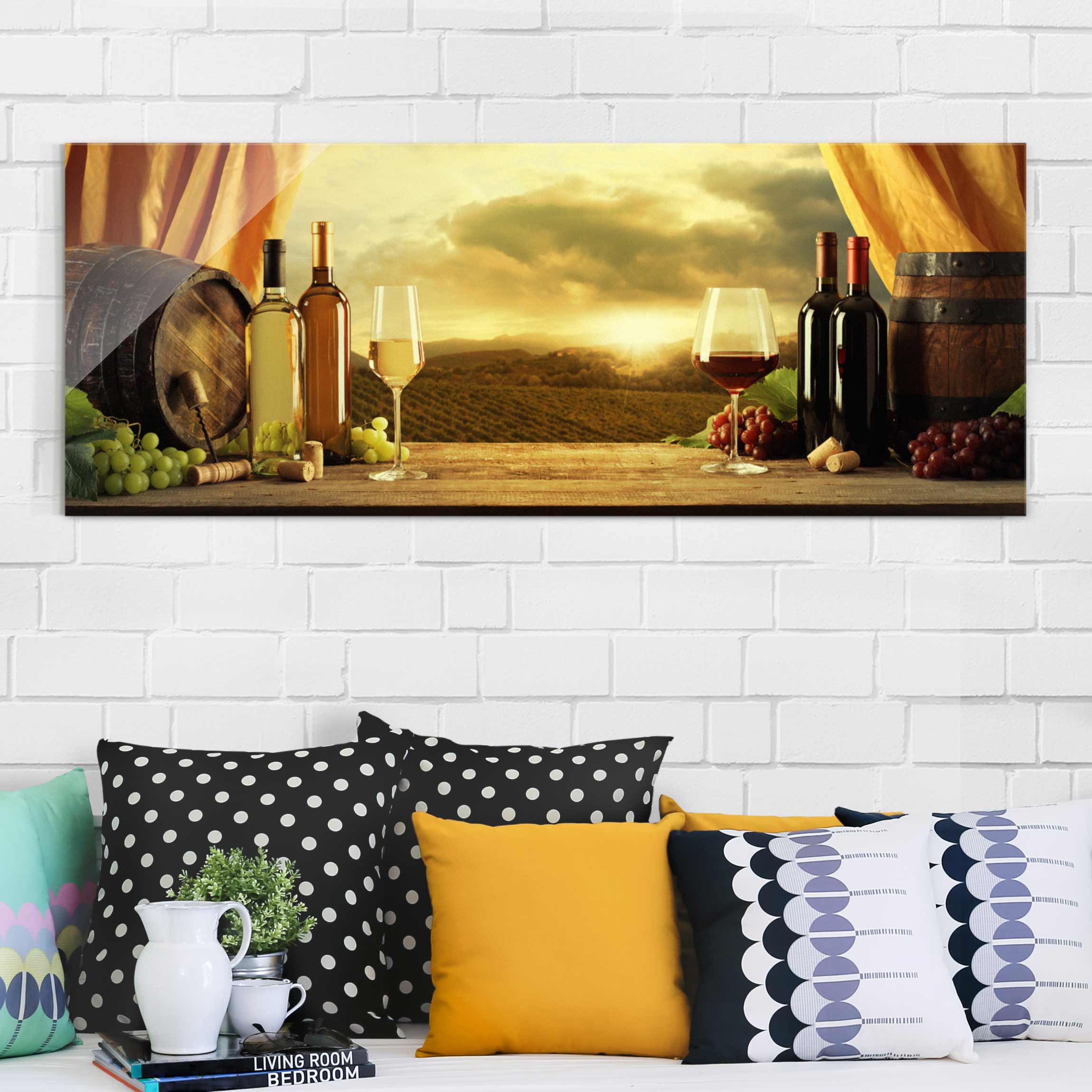 Glasbild Küche Wein mit Ausblick