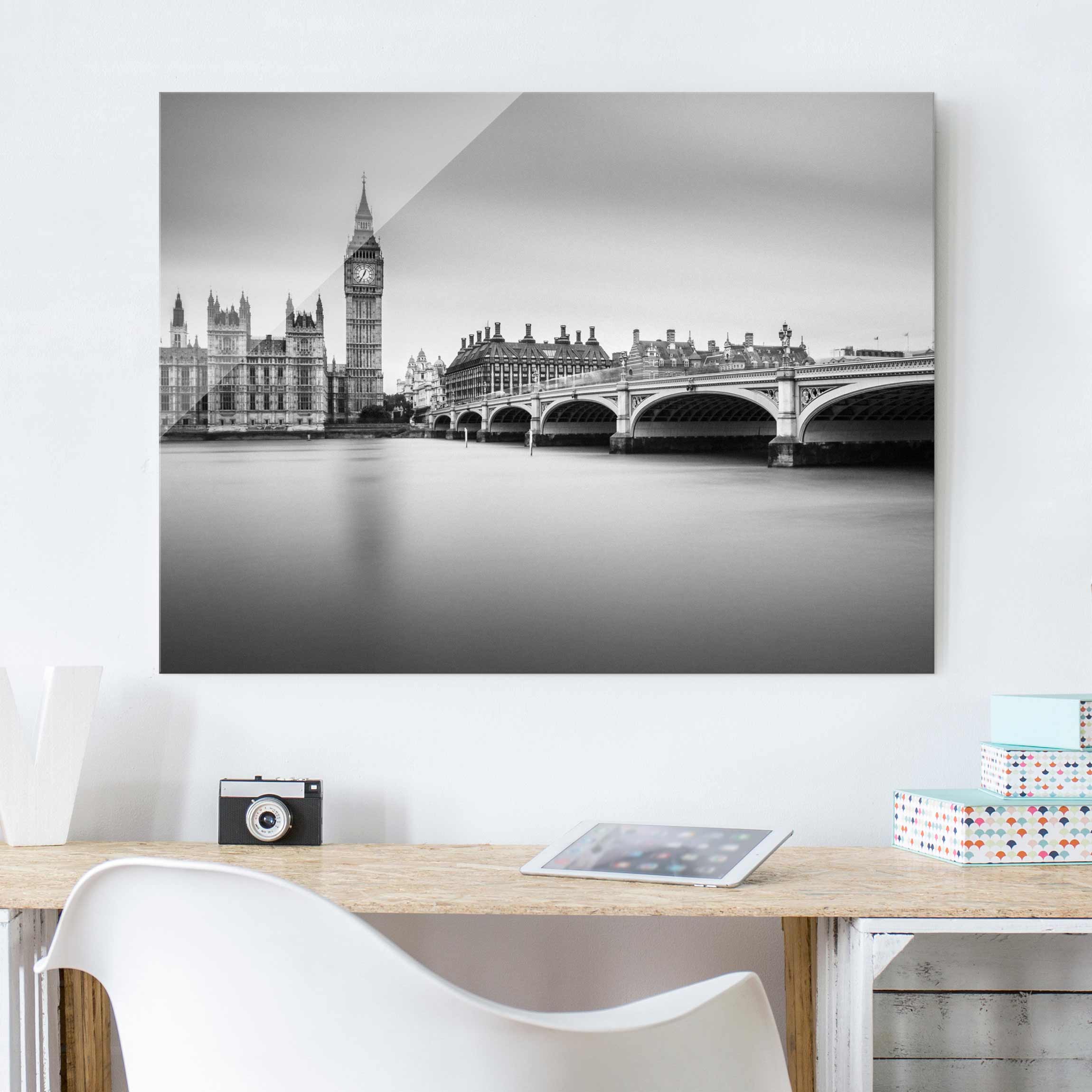Glasbild Architektur & Skyline Westminster Brücke und Big Ben