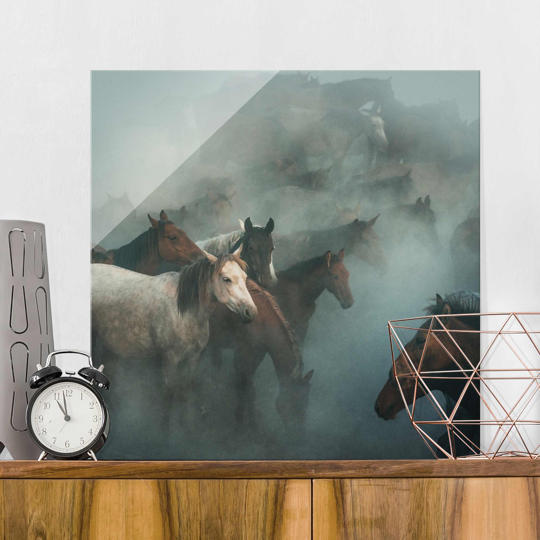 Glasbild - Quadrat Wilde Pferde