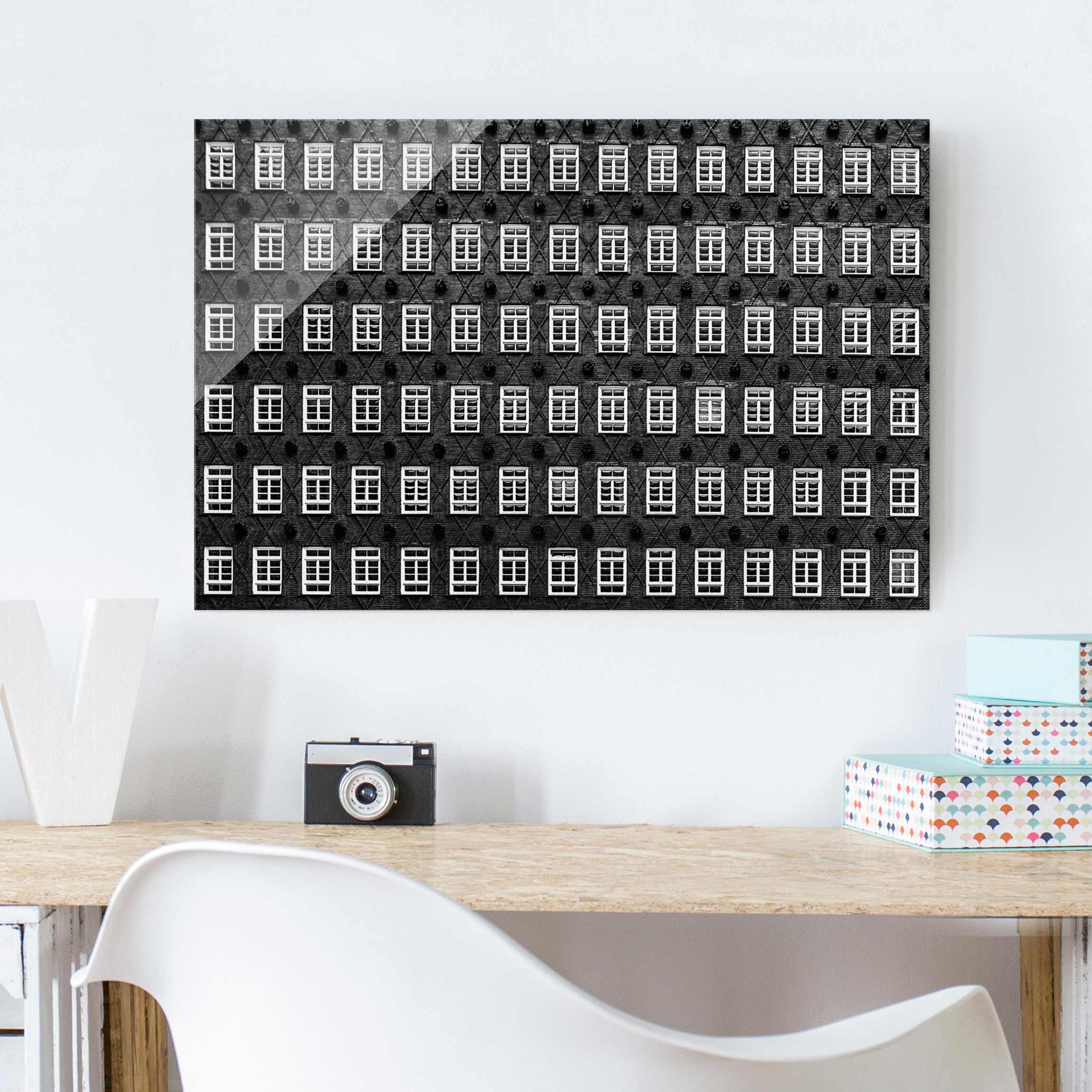 Glasbild Schwarz-Weiß Windows