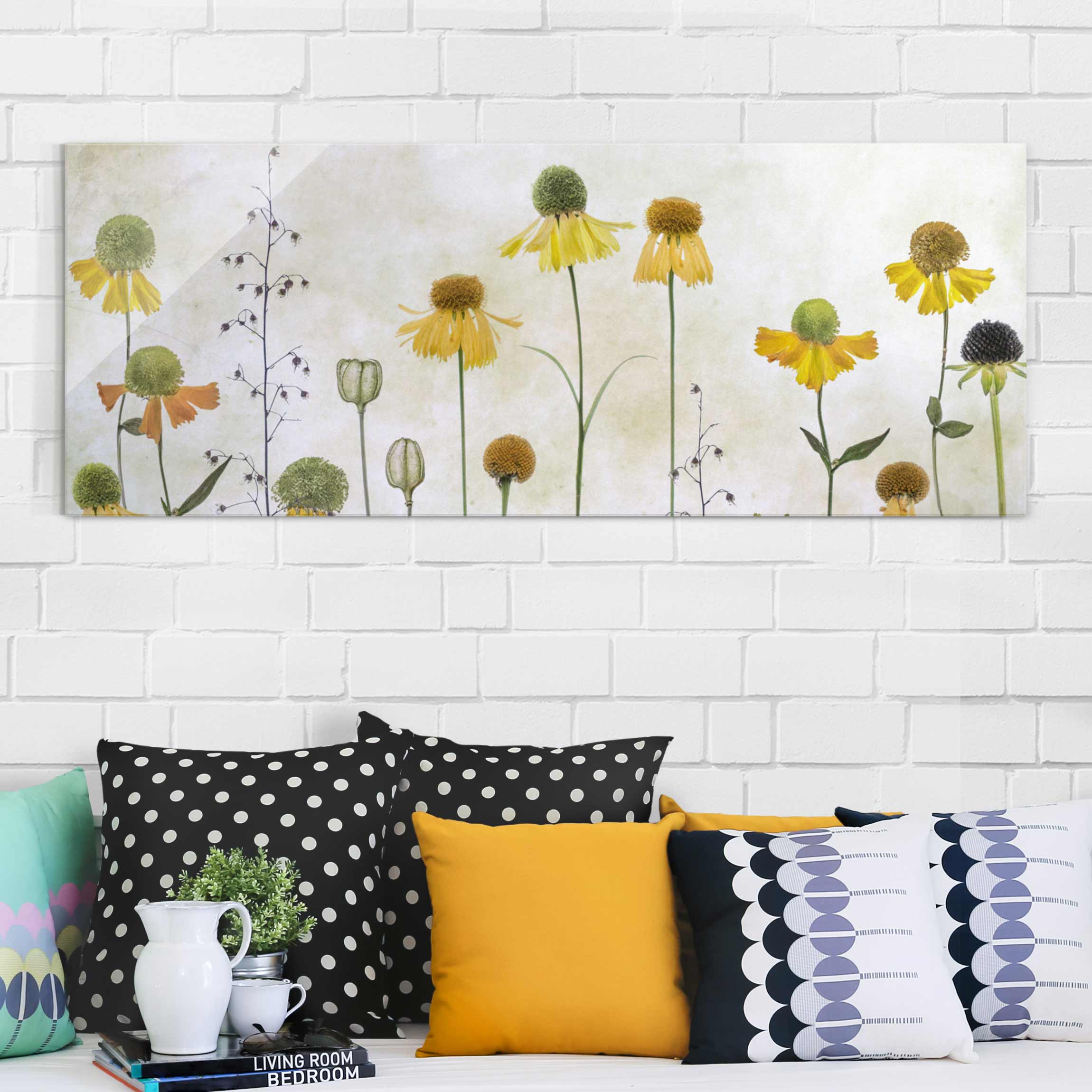 Glasbild - Panorama Zarte Helenium Blüten