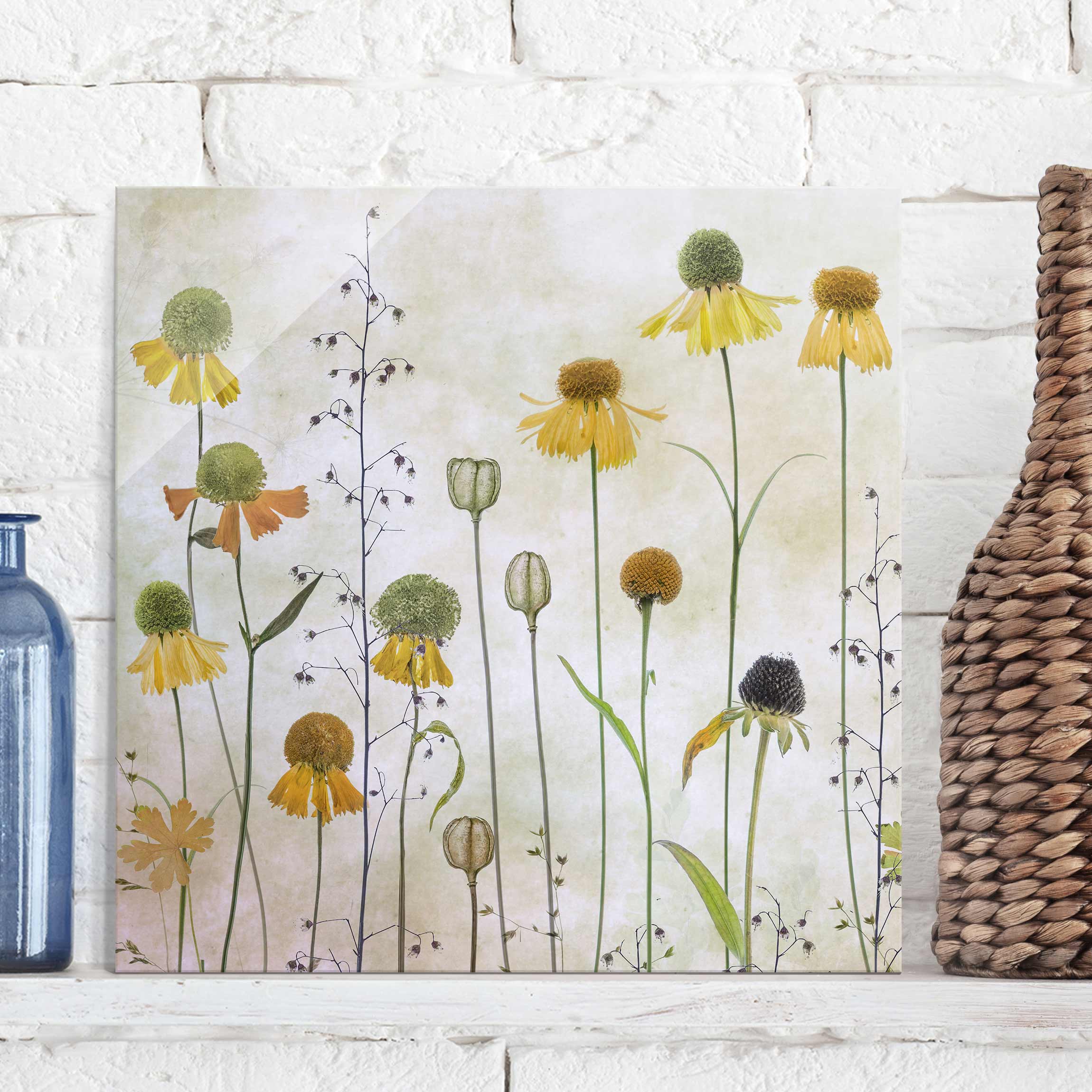 Glasbild - Quadrat Zarte Helenium Blüten