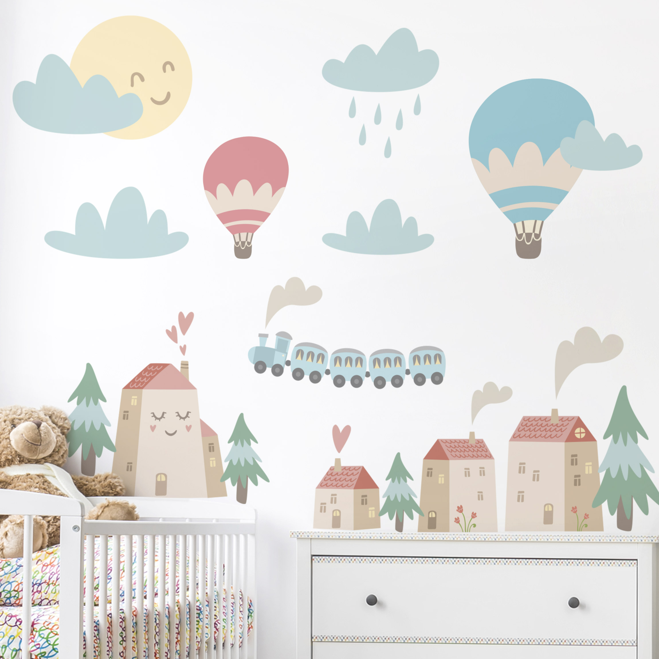 Wandtattoo Häuser und Eisenbahn