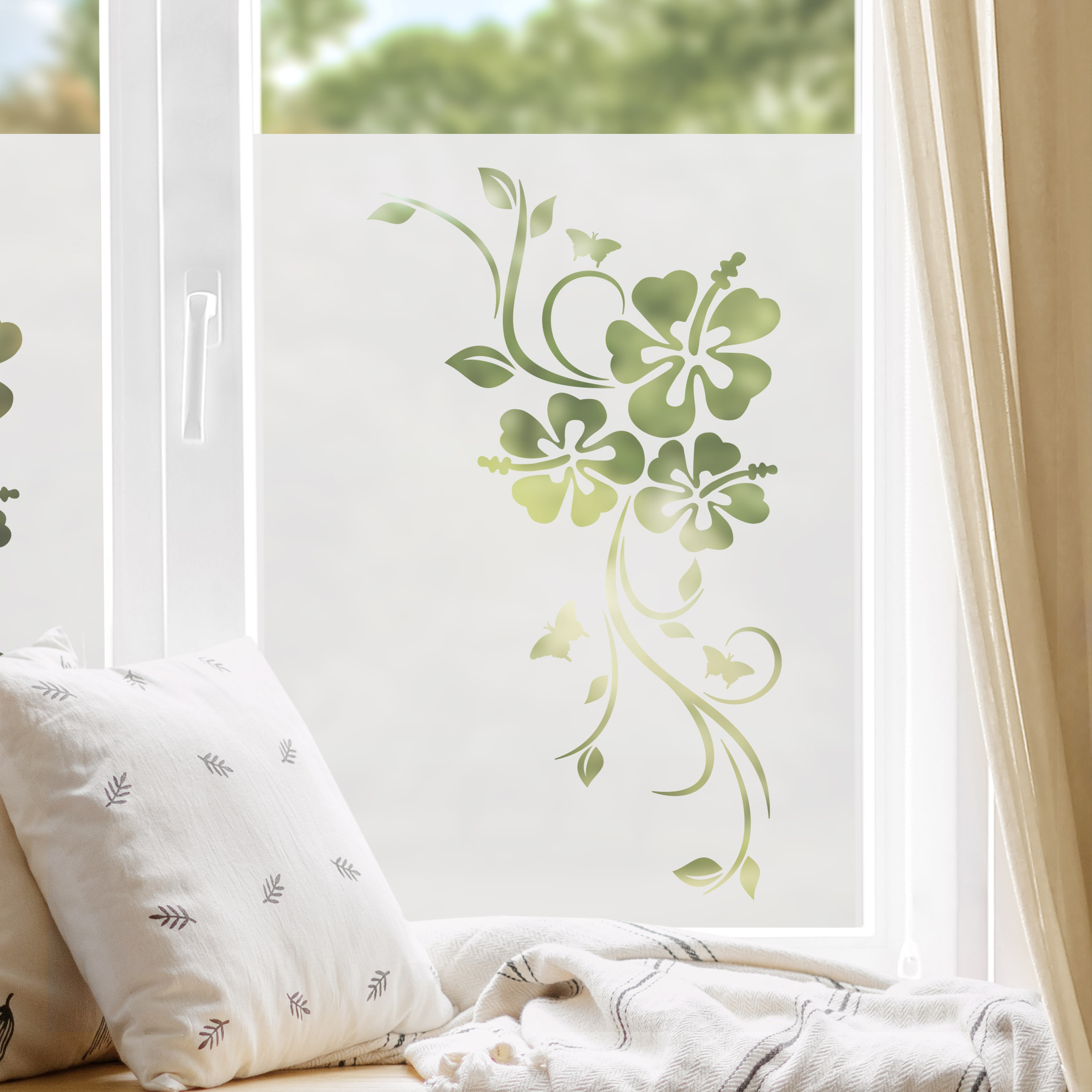 Fensterfolie Hibiskus-Ecke II