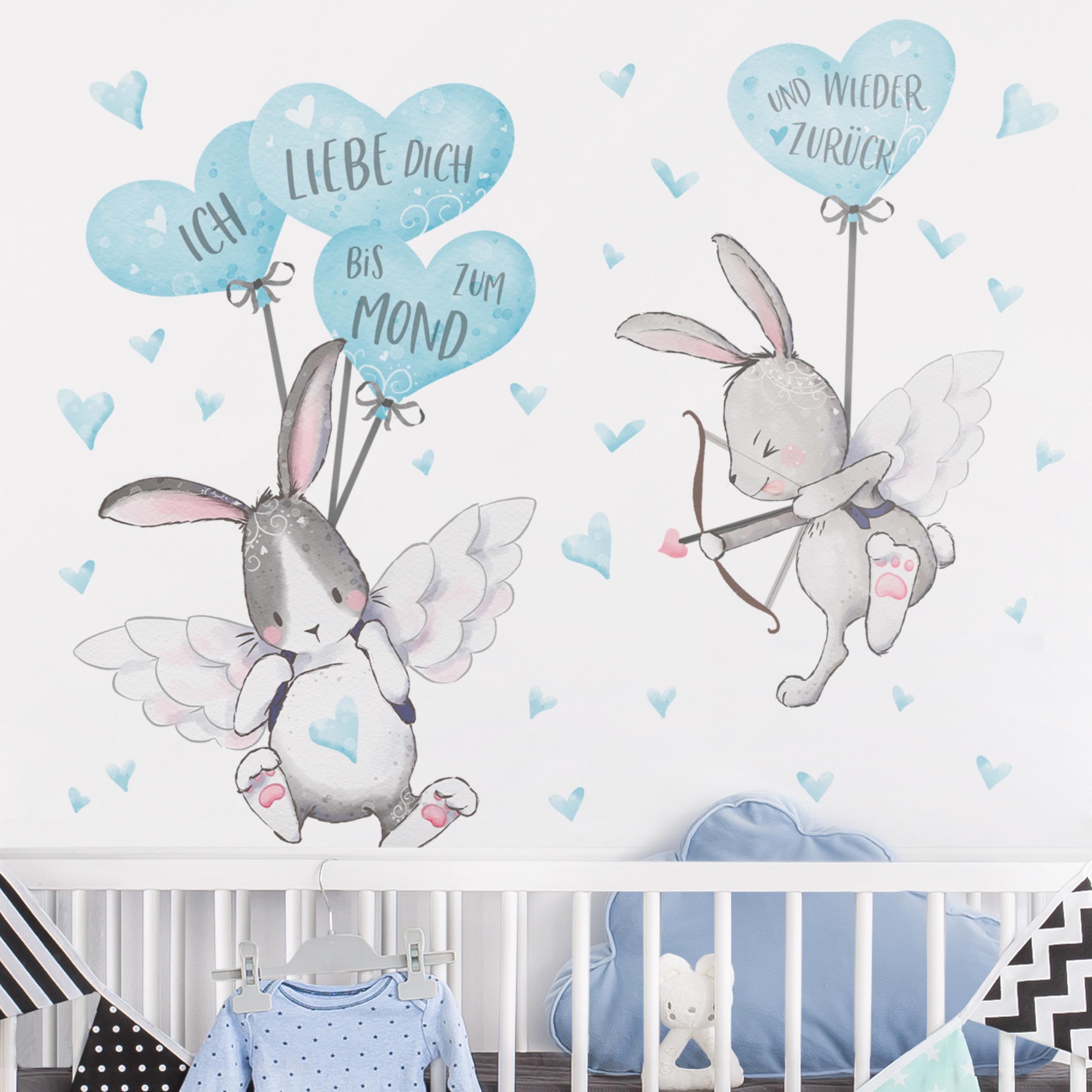 Wandtattoo 32-teilig Ich liebe dich Hasen Blau