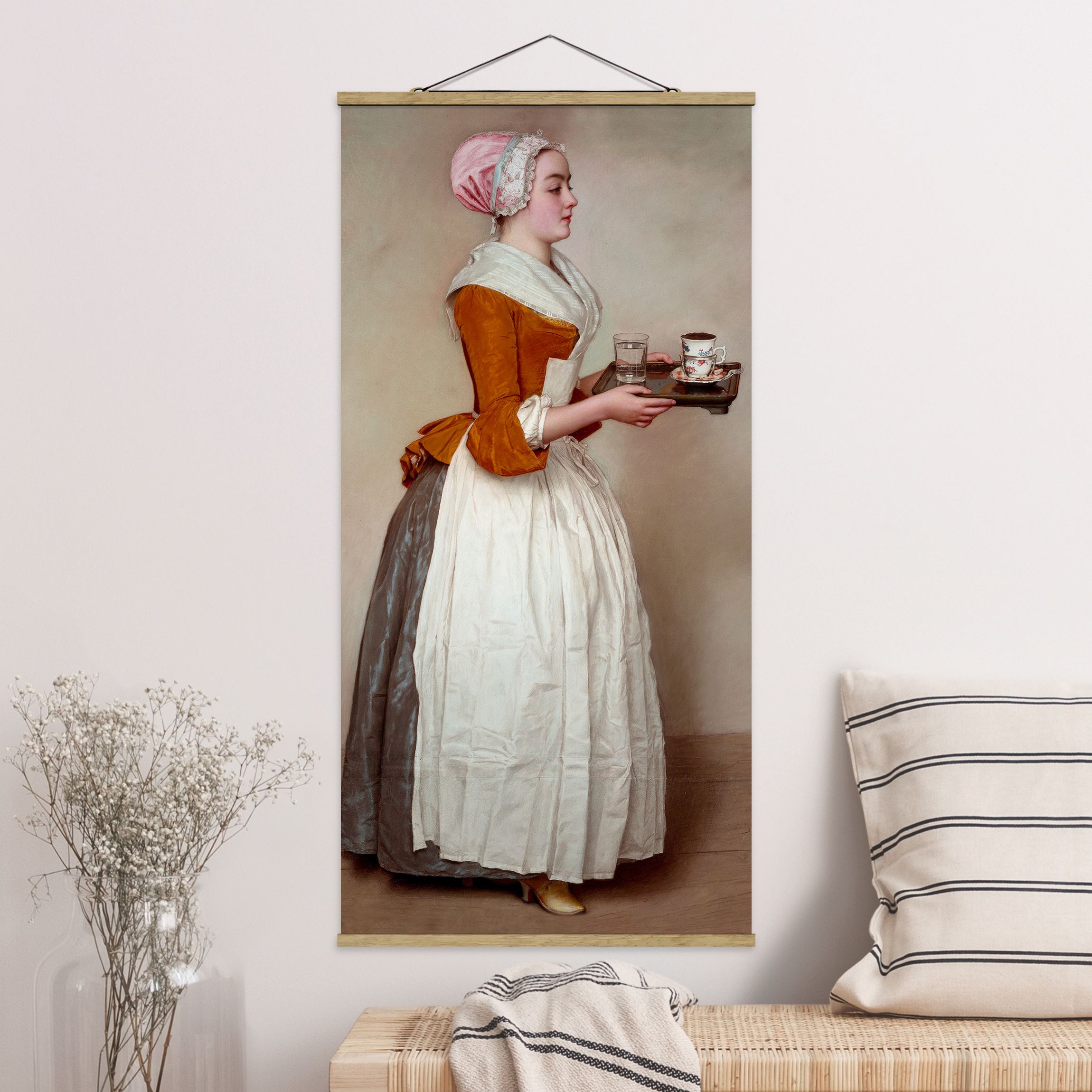 Stoffbild mit Posterleisten Jean Etienne Liotard - Das Schokoladenmädchen