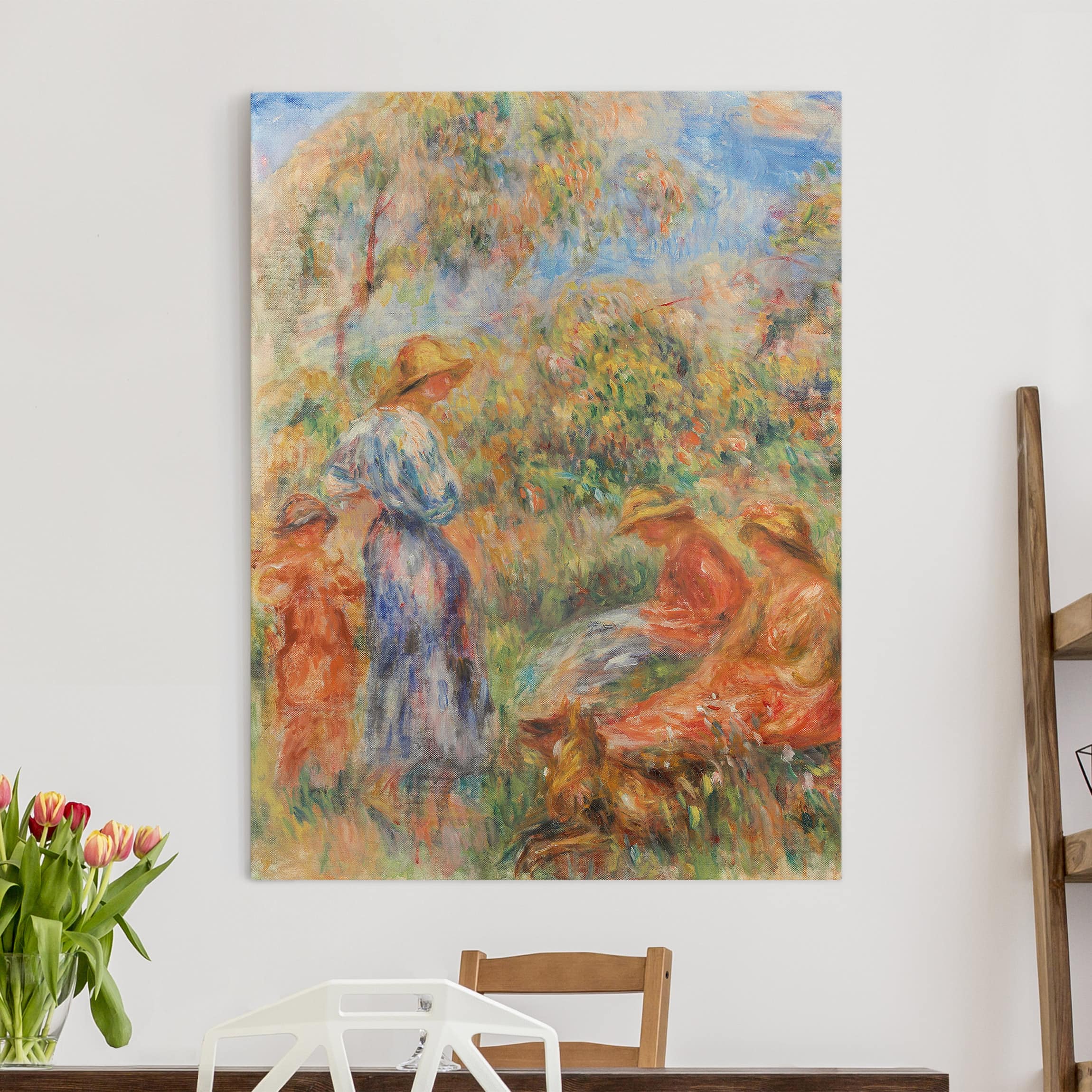 Leinwandbild - Hochformat Auguste Renoir - Landschaft mit Frauen und Kind