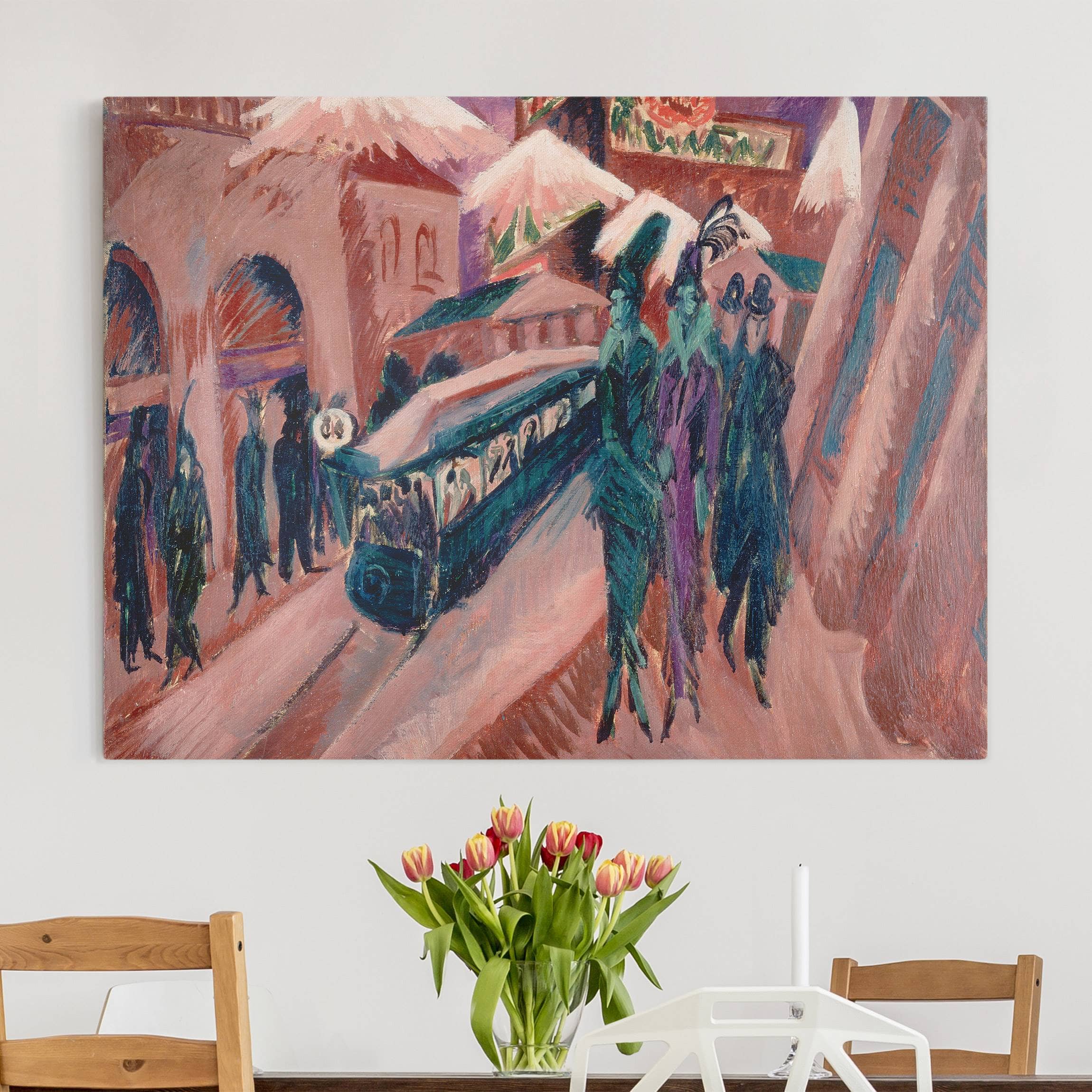 Leinwandbild Kunstdruck Ernst Ludwig Kirchner - Leipziger Straße mit Bahn