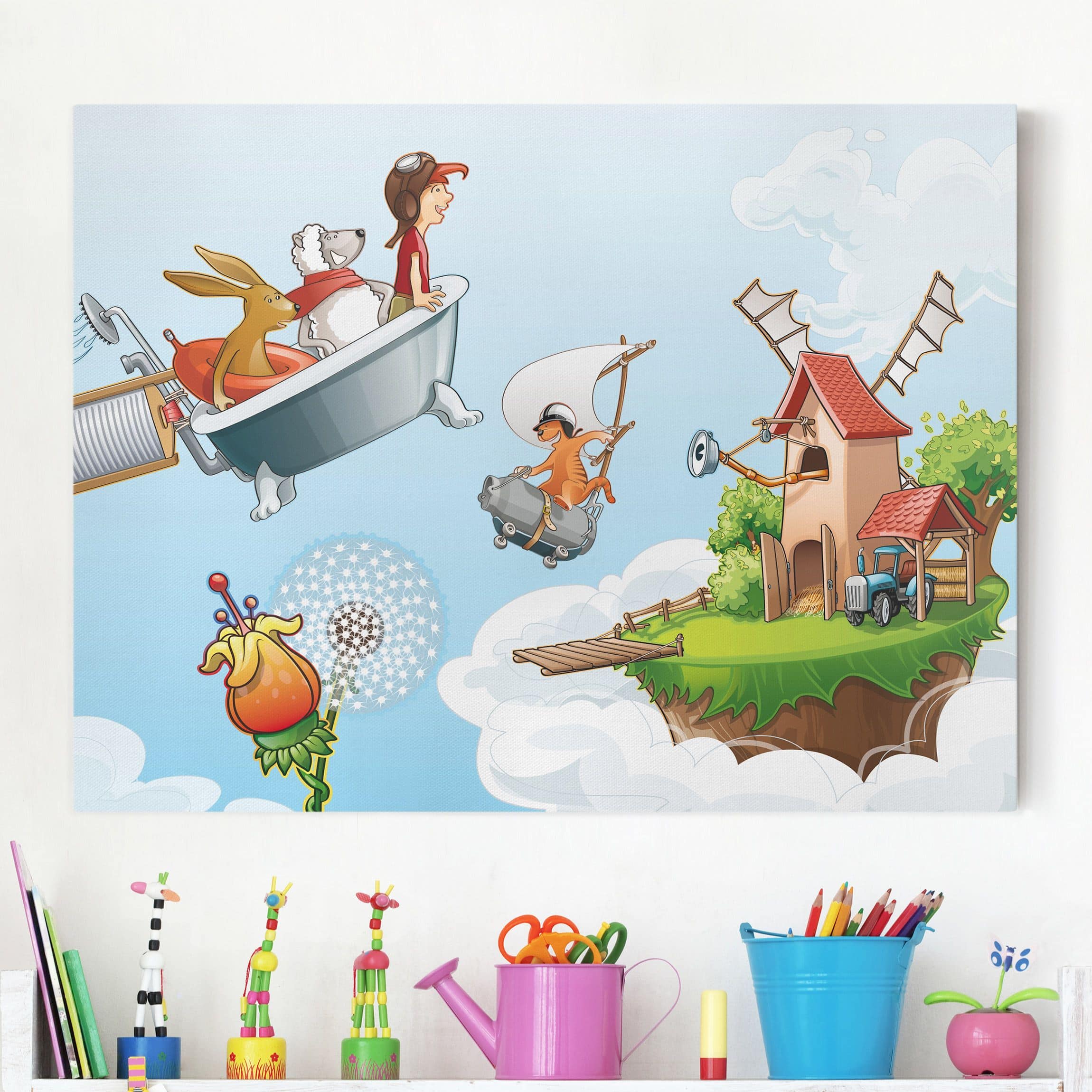 Leinwandbild Kinderzimmer Fliegender Bauernhof Hoch hinaus