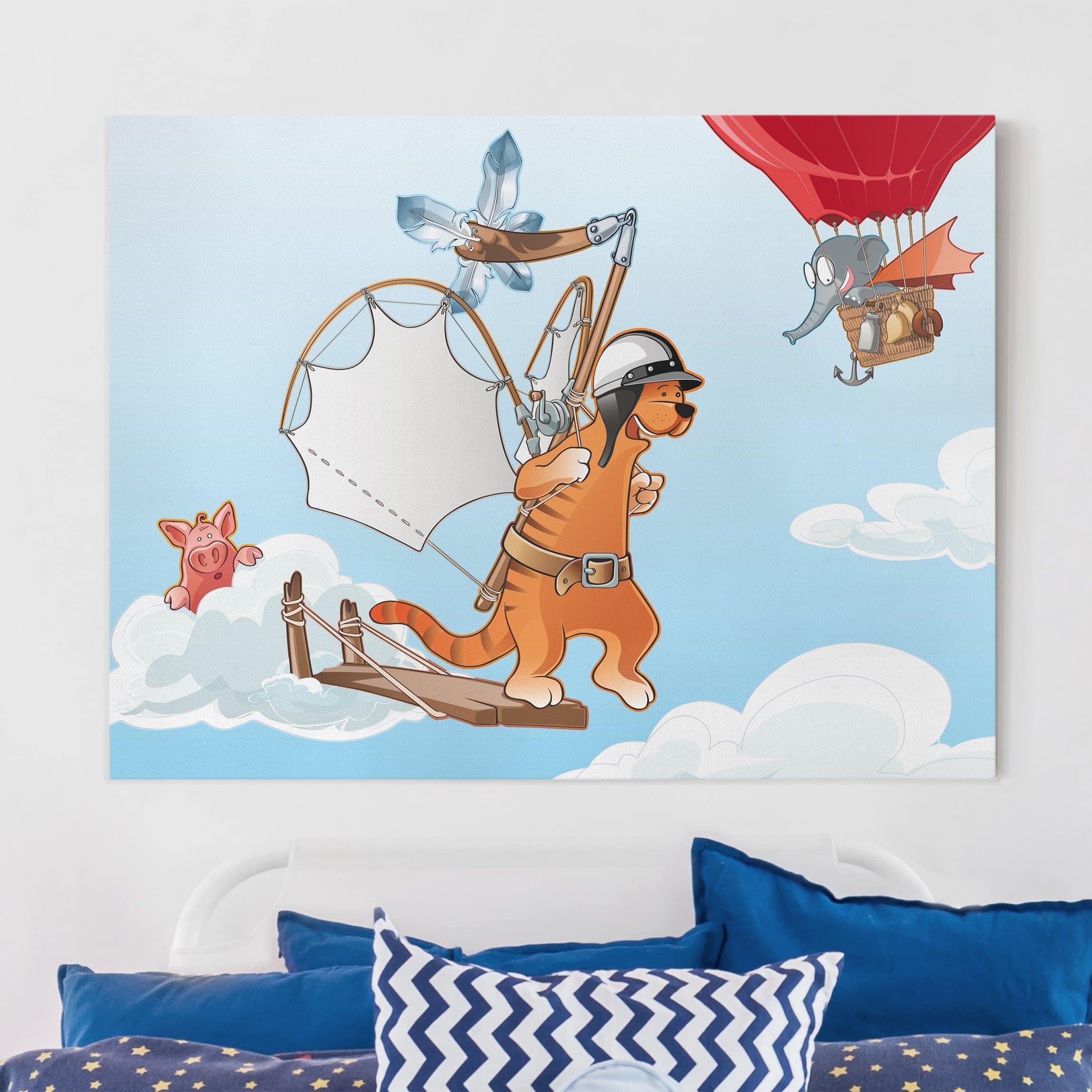 Leinwandbild Kinderzimmer Fliegender Bauernhof Katze unterwegs
