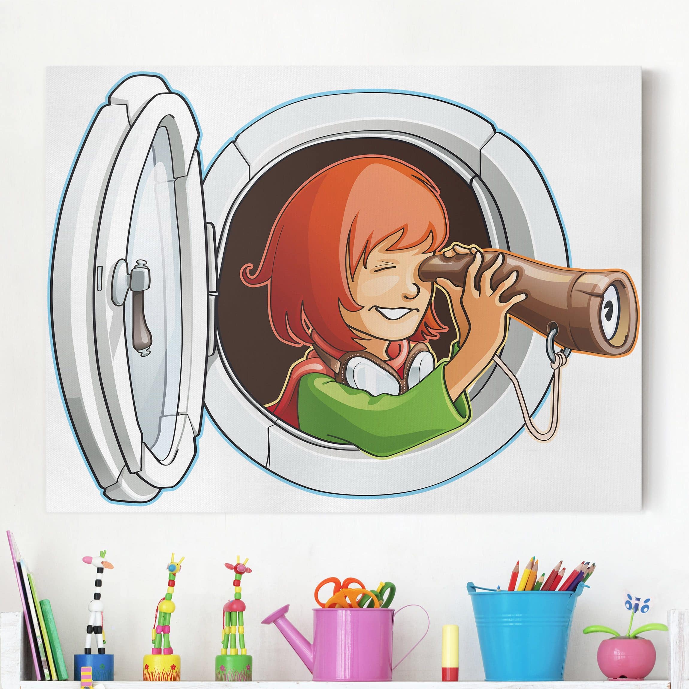 Leinwandbild - Querformat Fliegender Bauernhof Luken-Mädchen