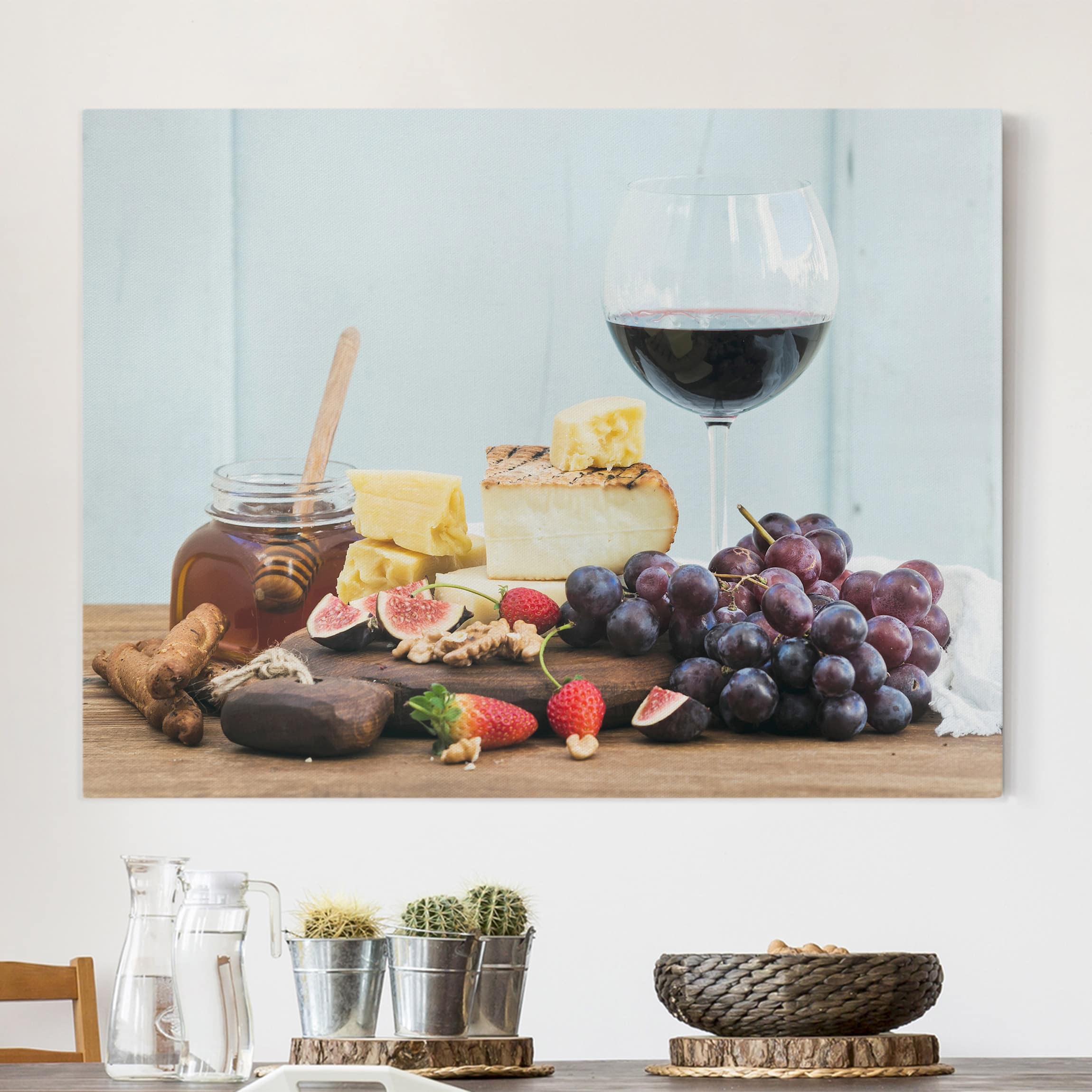 Leinwandbild Küche Käse und Wein