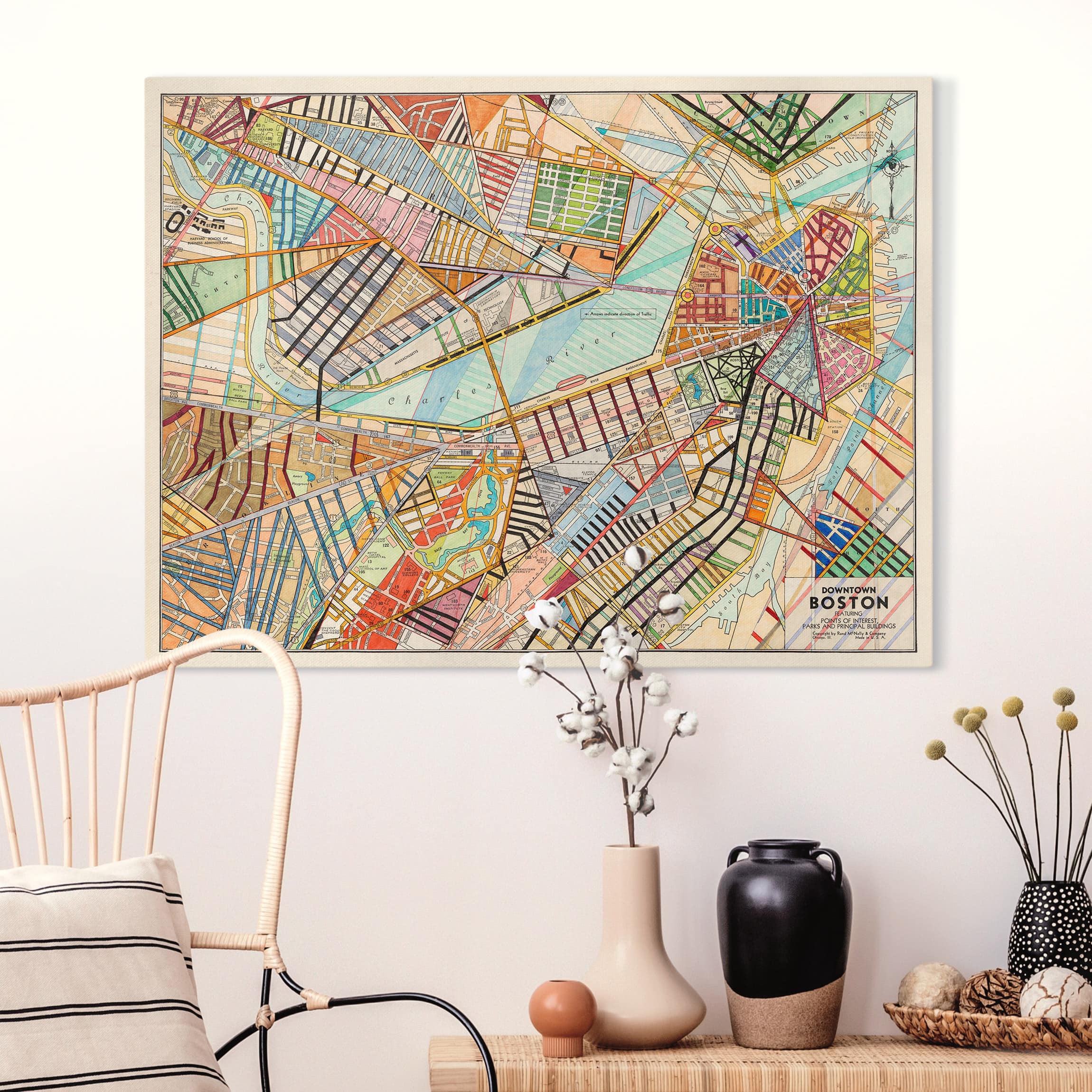 Leinwandbild - Querformat Moderne Karte von Boston