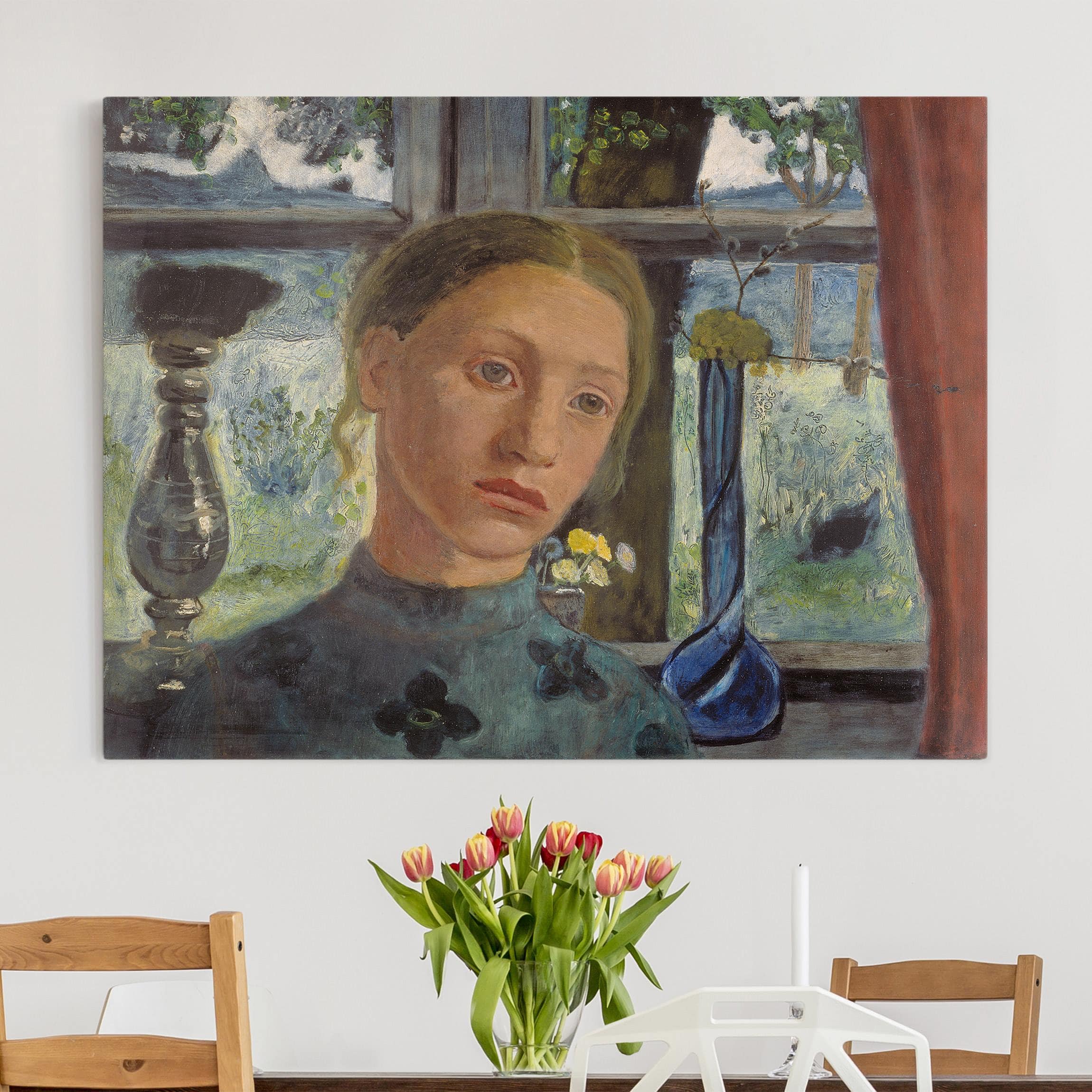 Leinwandbild - Querformat Paula Modersohn-Becker - Mädchenkopf vor Fenster