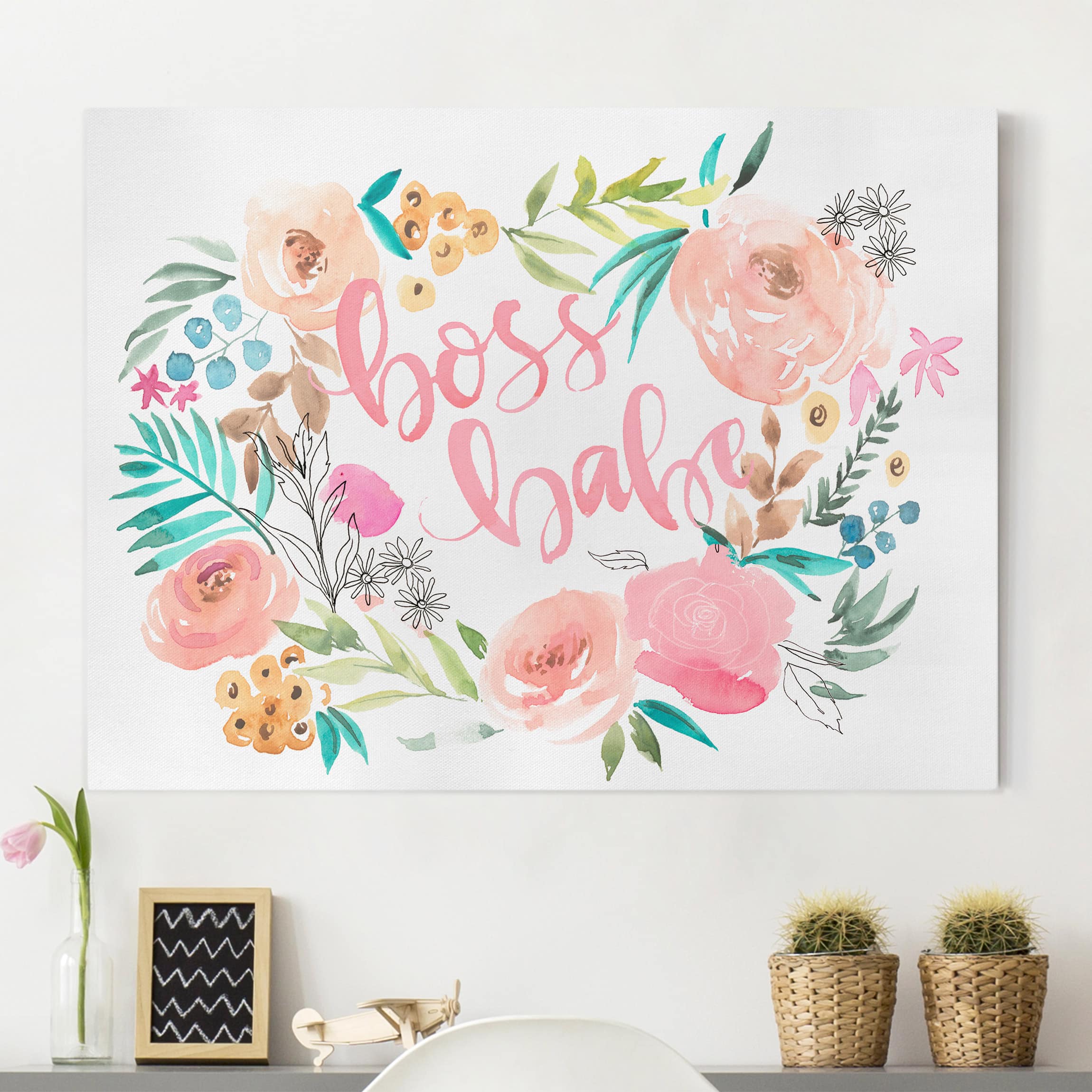 Leinwandbild - Querformat Rosa Blüten - Boss Babe