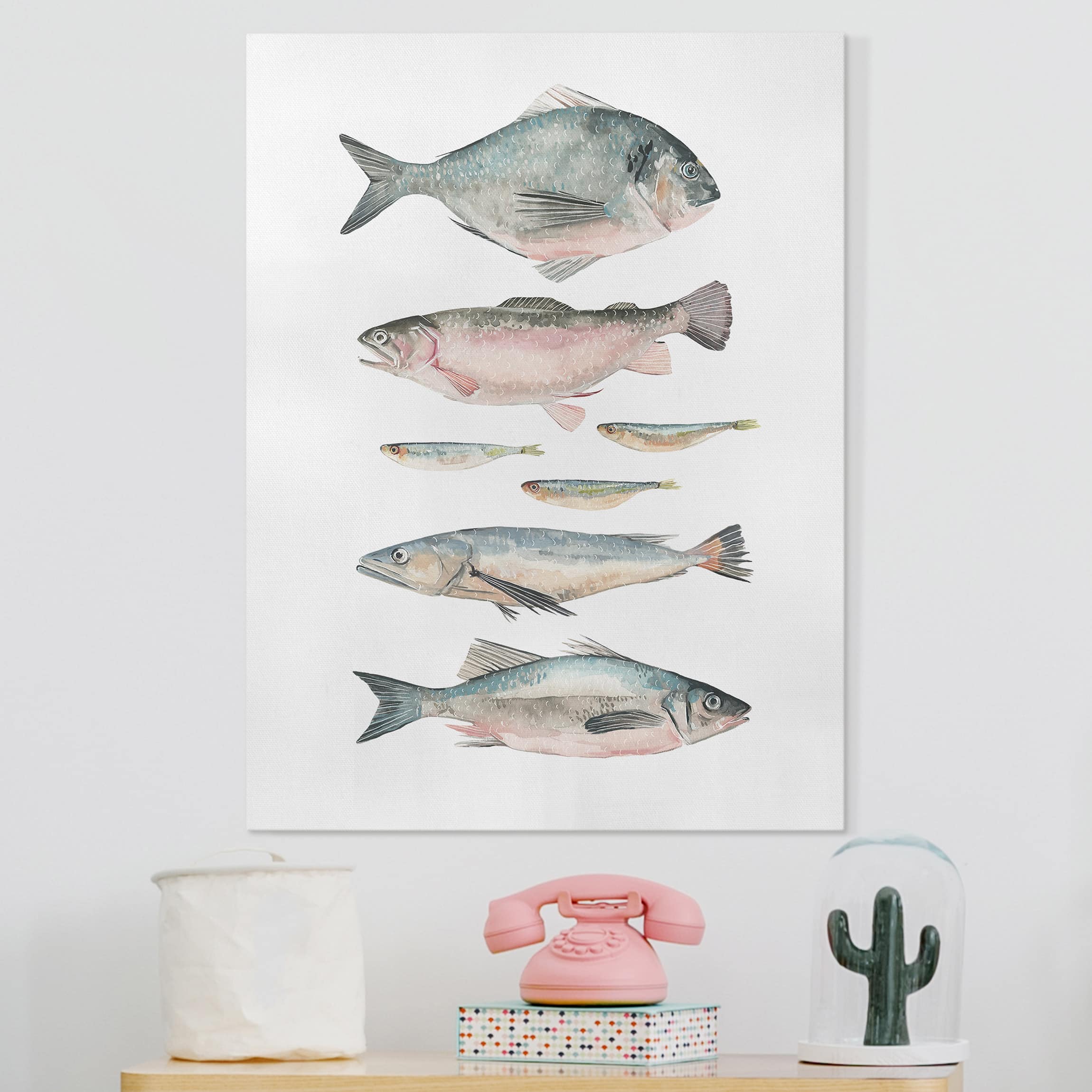 Leinwandbild Tiere Sieben Fische in Aquarell II