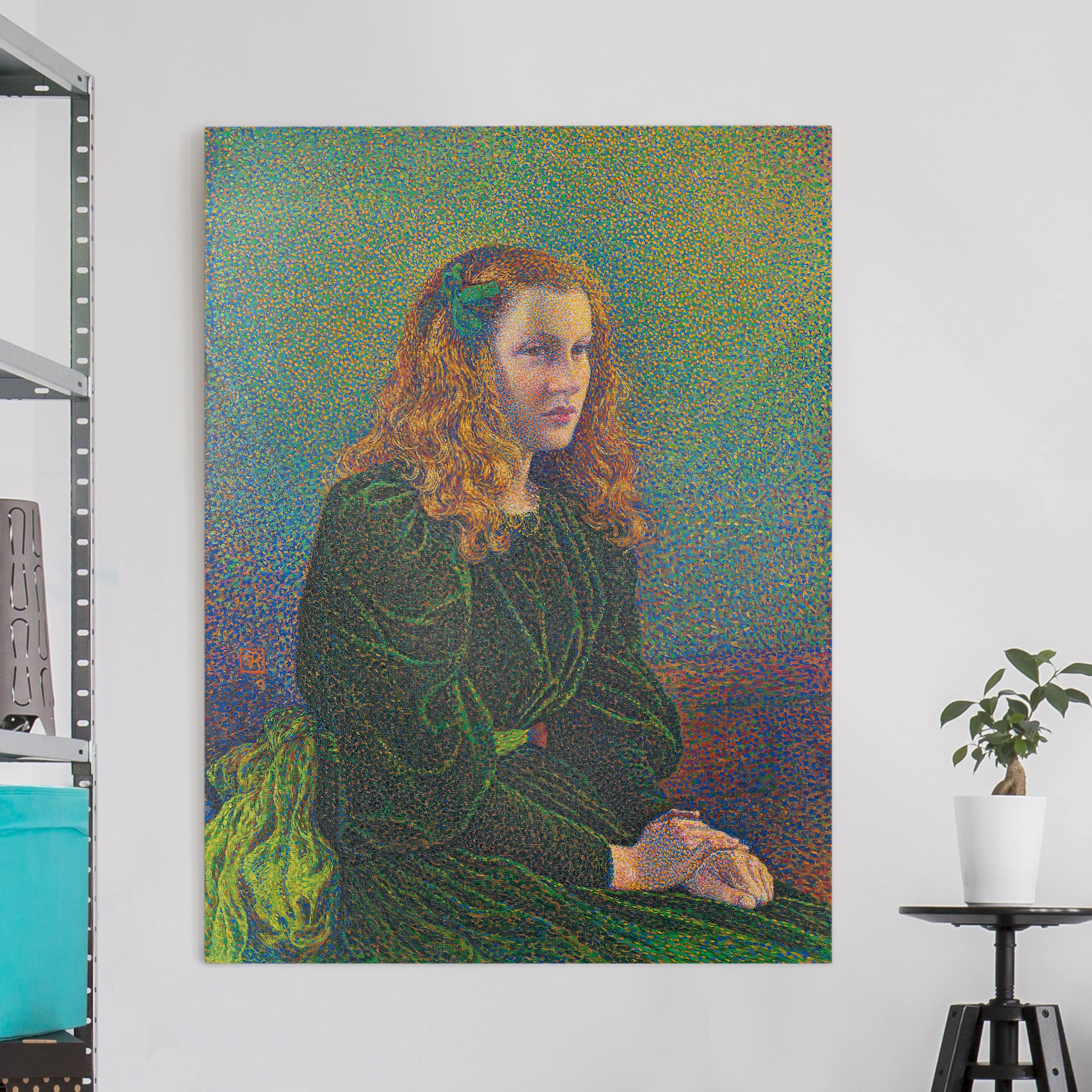 Leinwandbild Kunstdruck Theo van Rysselberghe - Junge Frau in grünem Kleid
