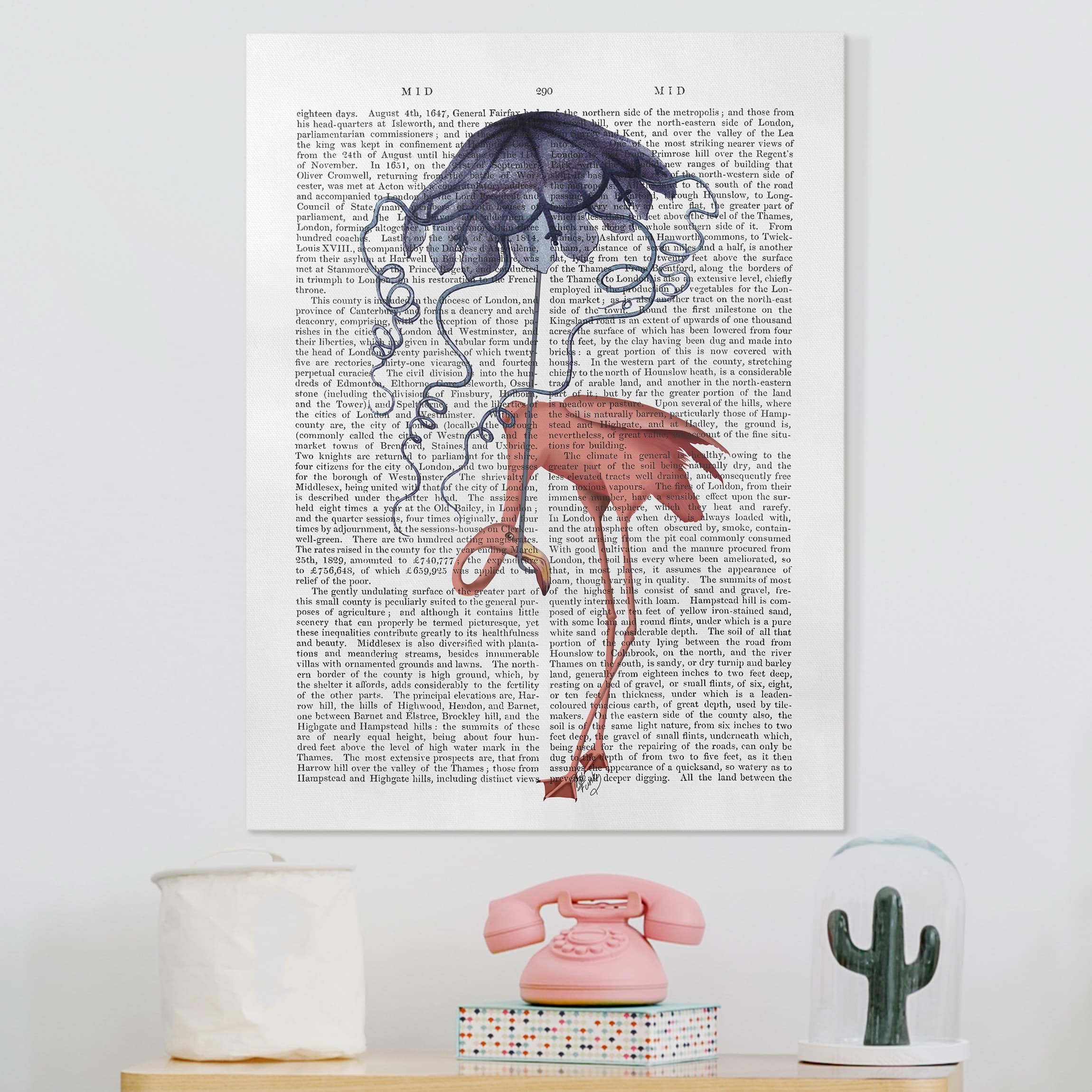 Leinwandbild Tiere Tierlektüre - Flamingo mit Regenschirm