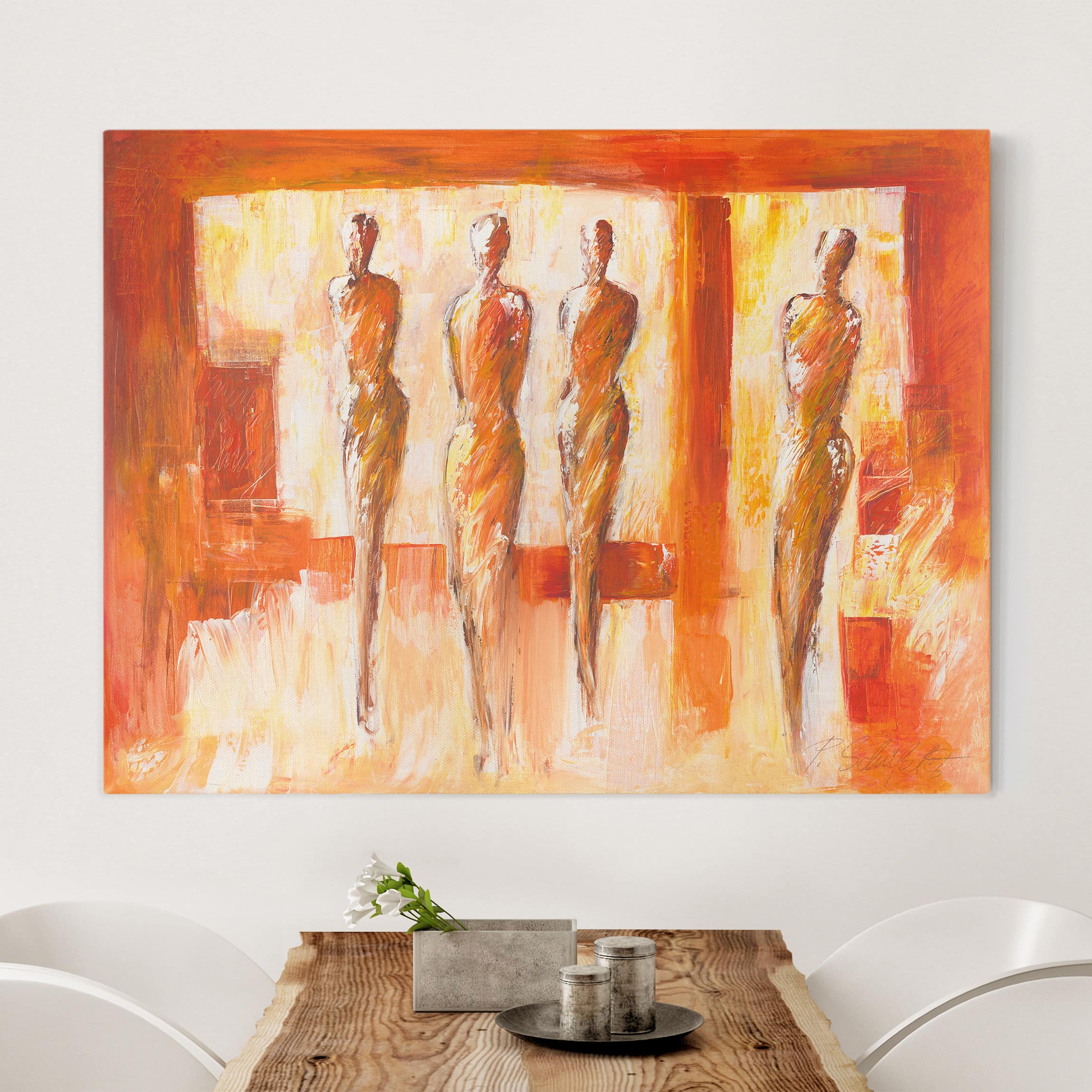 Leinwandbild Kunstdruck Vier Figuren in Orange