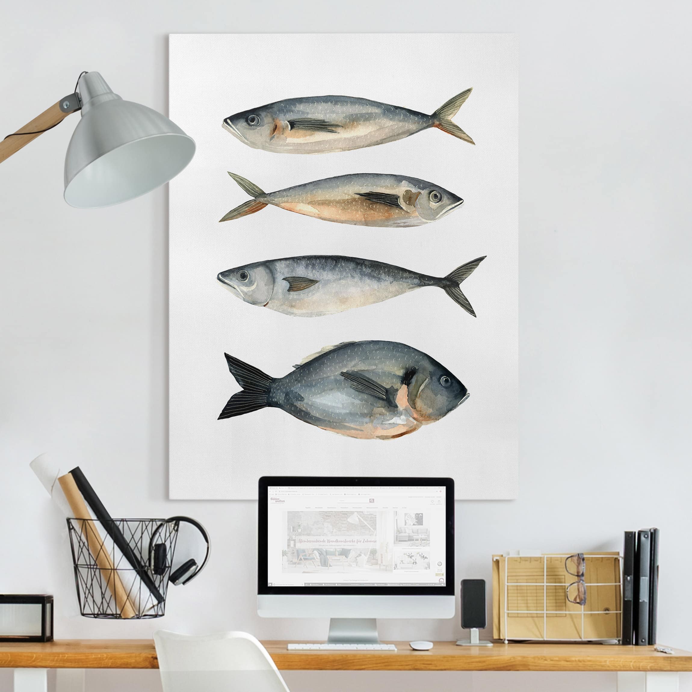 Leinwandbild - Hochformat Vier Fische in Aquarell I