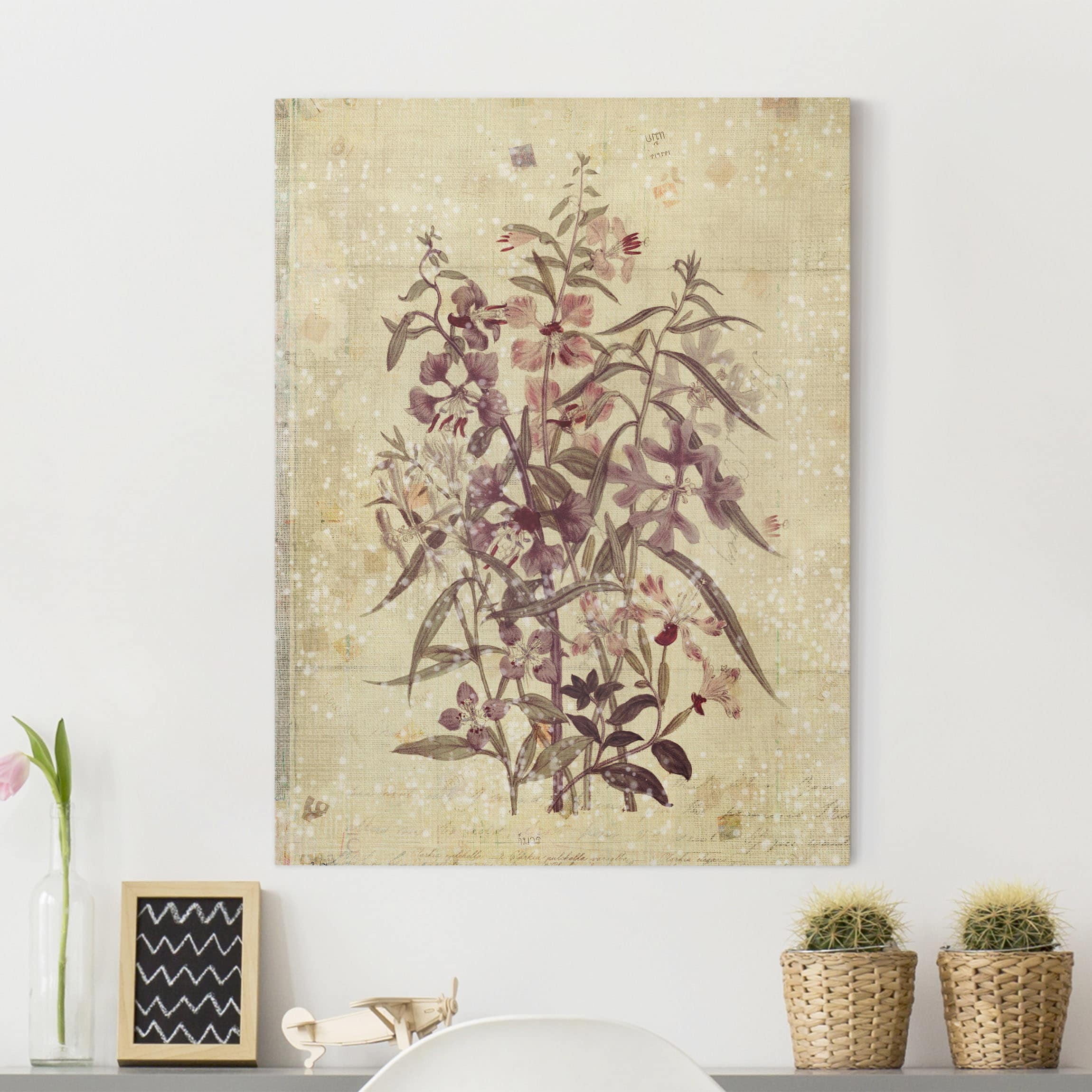 Leinwandbild Blumen Vintage Florale Leinenoptik